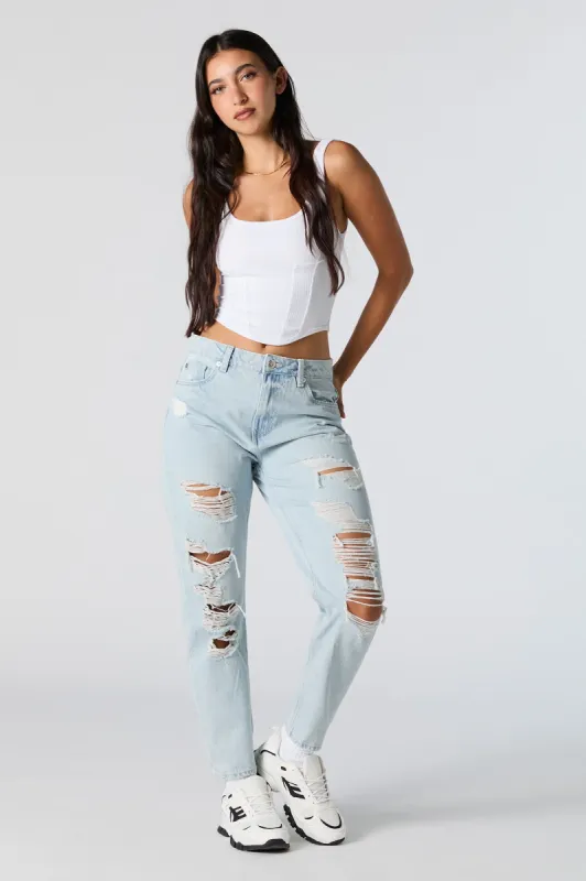 Distressed High Rise Light Wash Mom Jean sold by Urban Planet