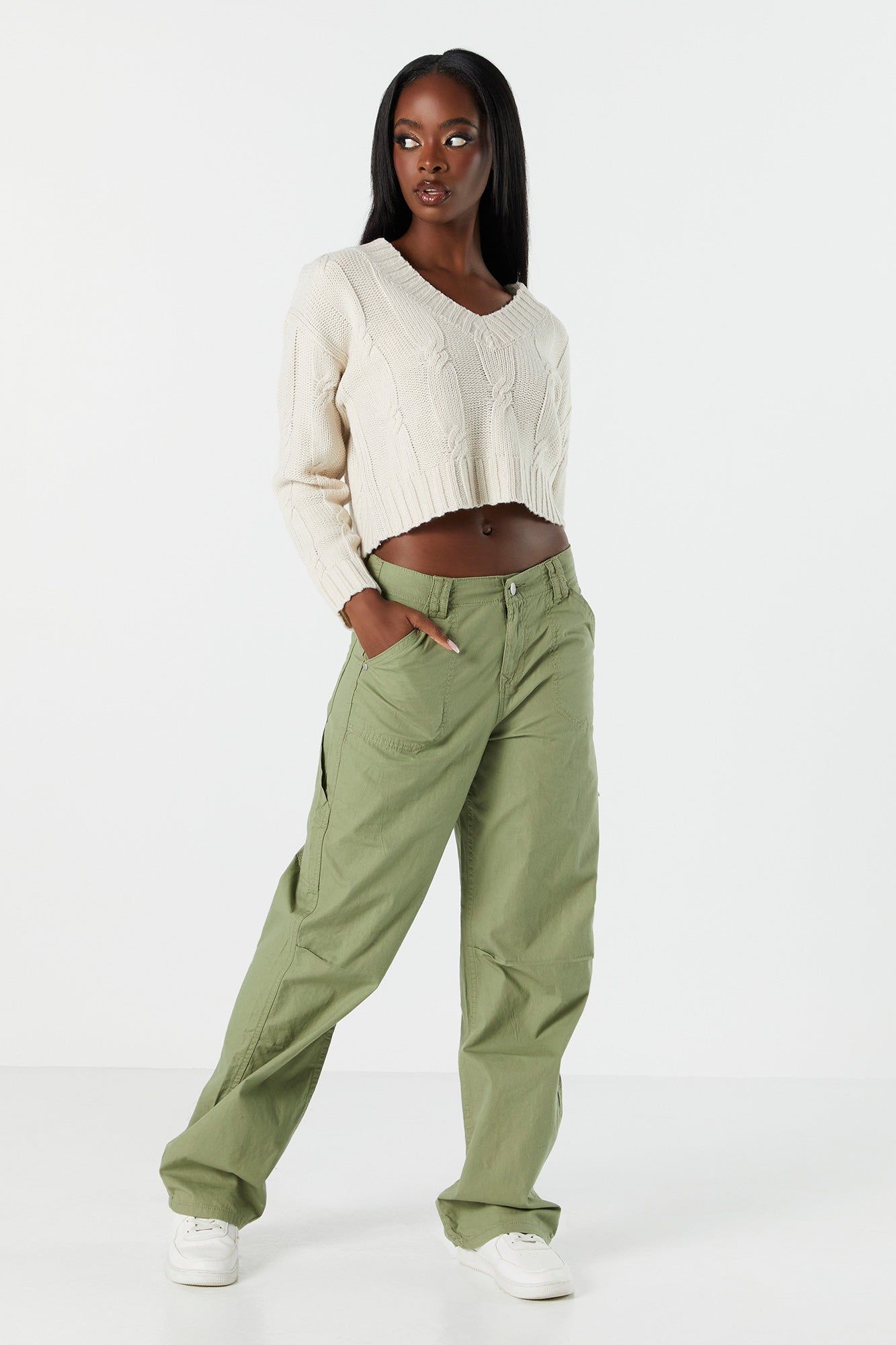 V-Neck Cable Knit Sweater sold by Urban Planet product image thumbnail 6