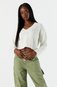 V-Neck Cable Knit Sweater sold by Urban Planet