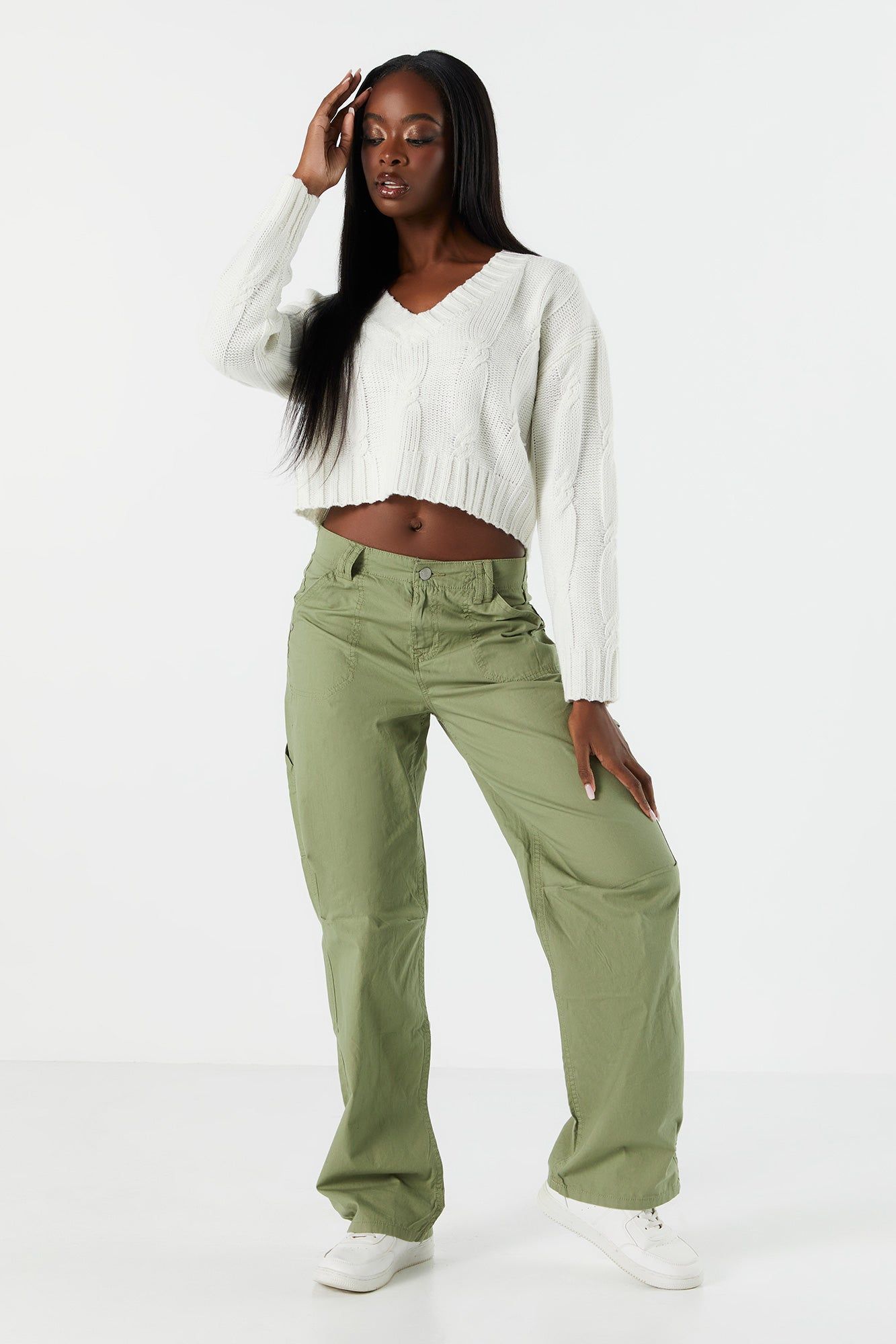 V-Neck Cable Knit Sweater sold by Urban Planet product image thumbnail 9