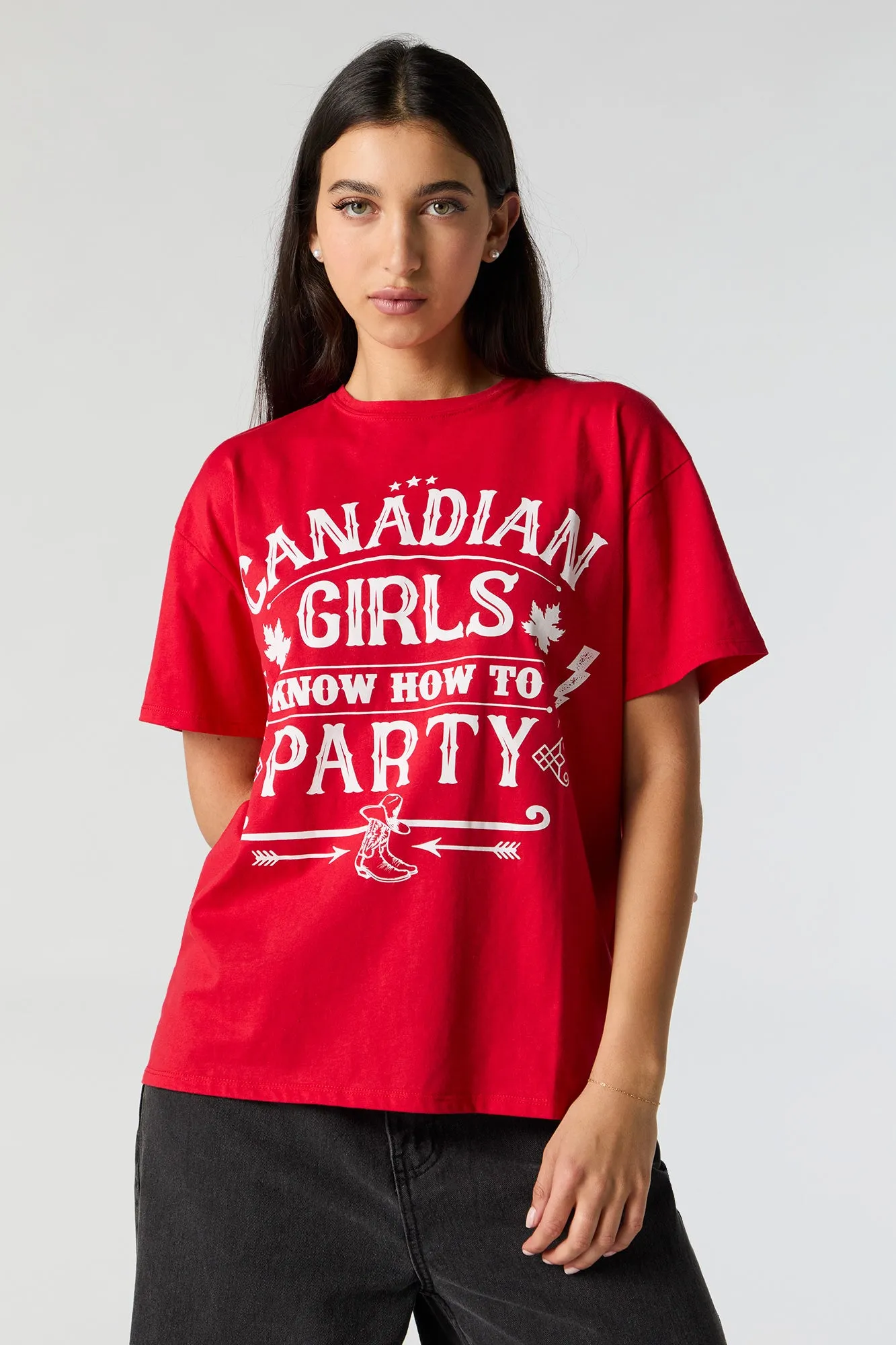Canadian Girls Party Graphic Boyfriend T-Shirt sold by Urban Planet