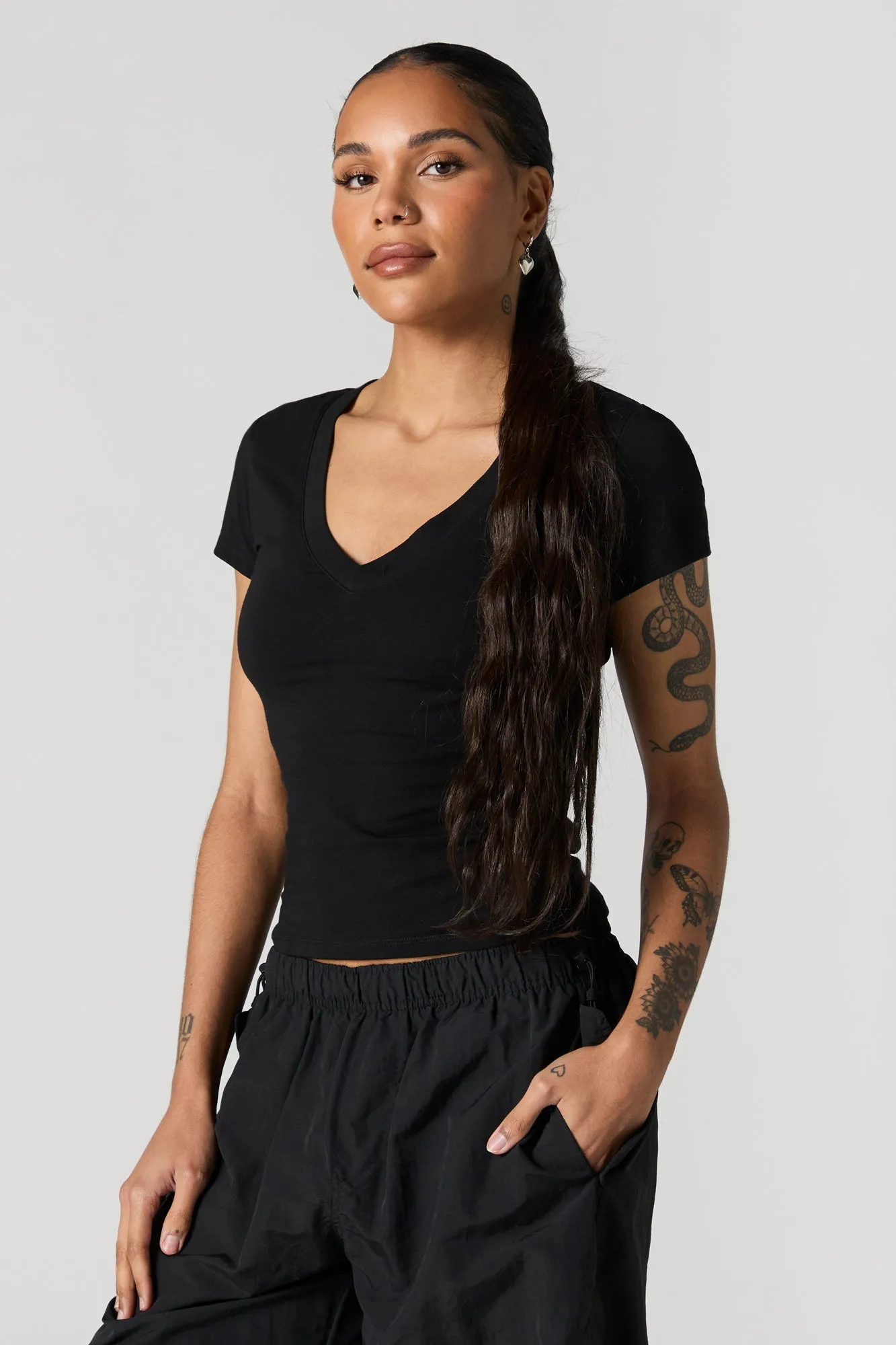 V-Neck Crop T-Shirt sold by Urban Planet product image thumbnail 4