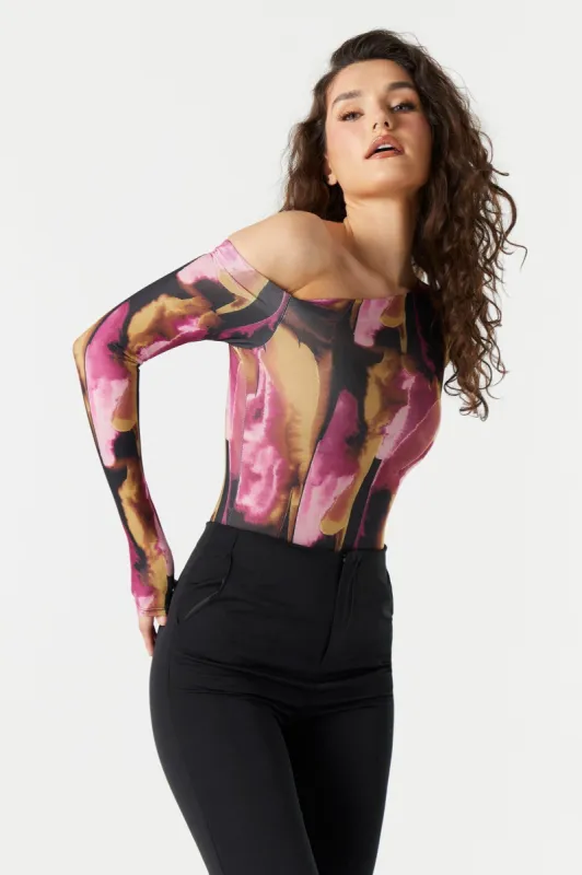 Printed Off Shoulder Long Sleeve Bodysuit sold by Urban Planet