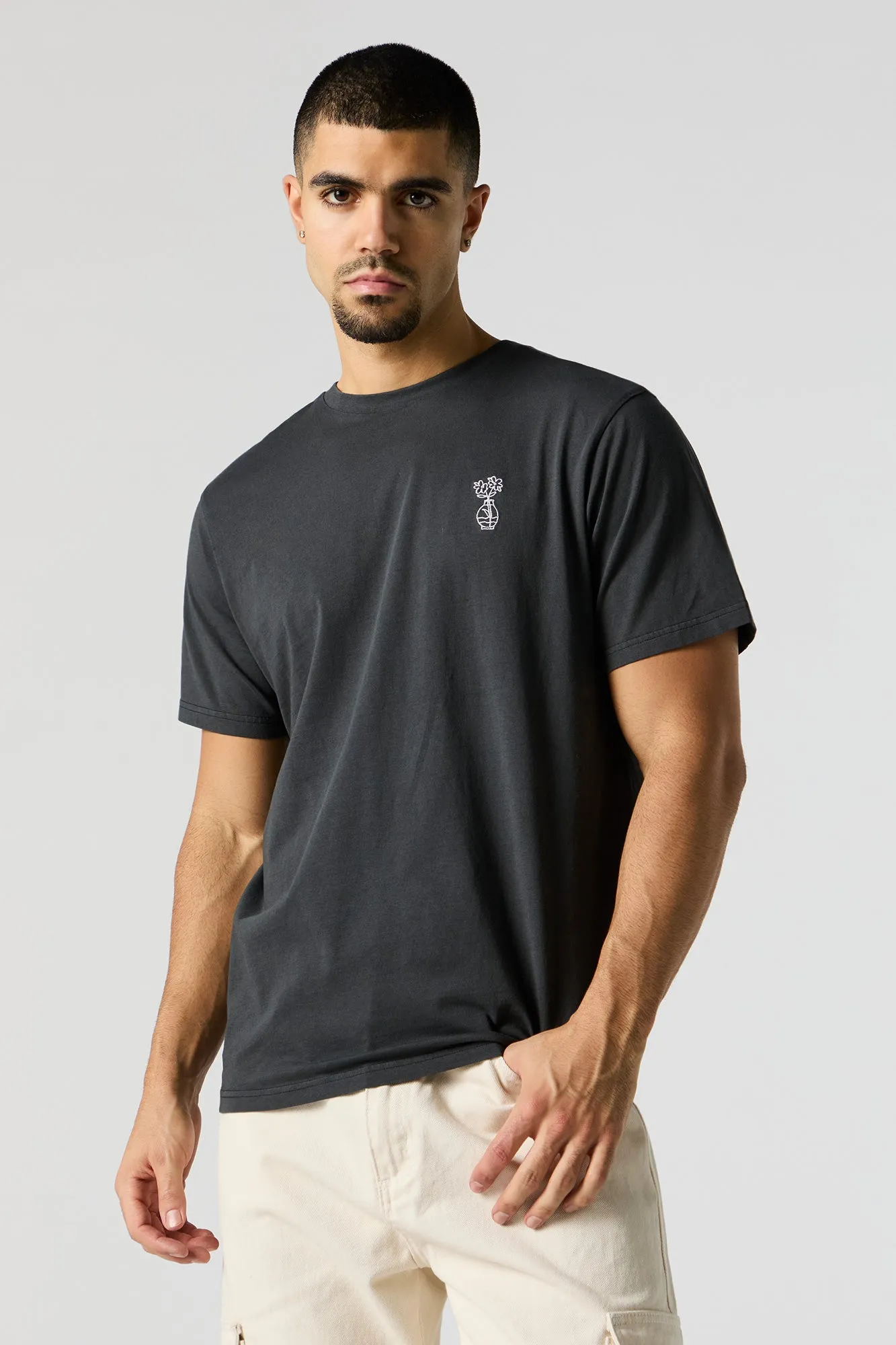 Flower Vase Embroidered T-Shirt sold by Urban Planet