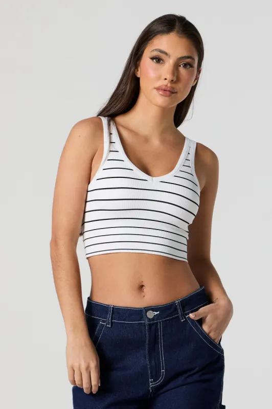 Striped Seamless Ribbed V-Neck Cropped Tank sold by Urban Planet
