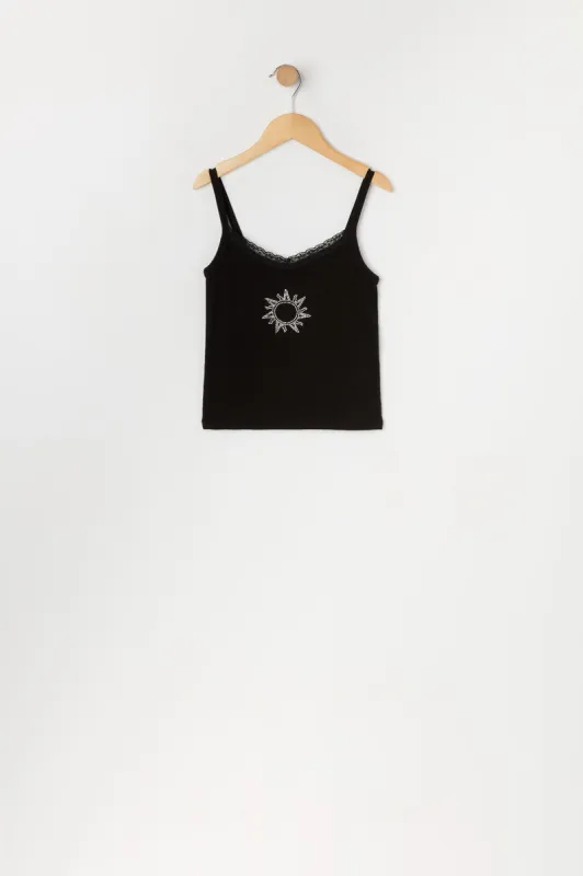 Débardeur à imprimé Soleil avec pierres du Rhin et liséré de dentelle pour fille sold by Urban Planet