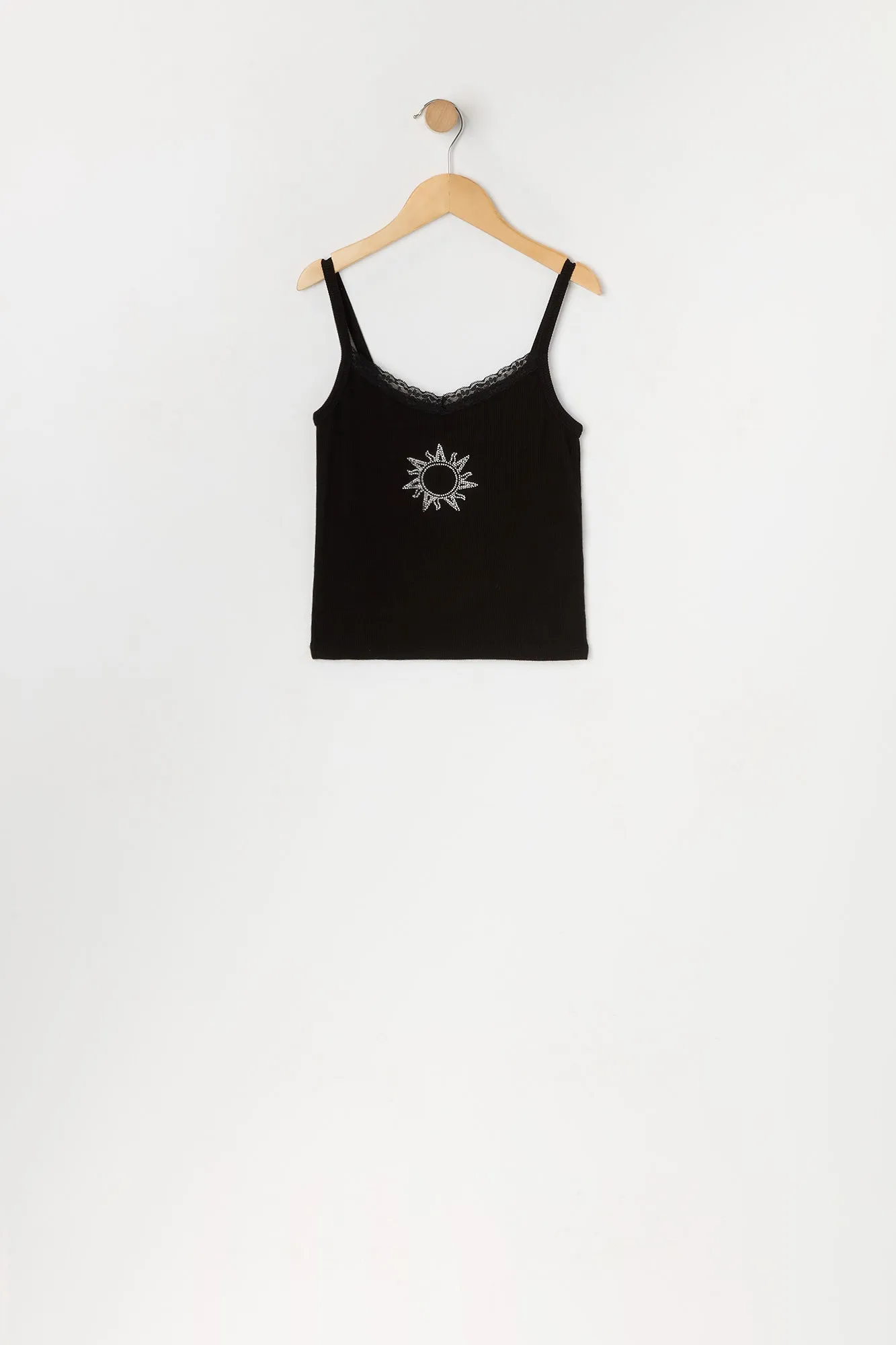 Débardeur à imprimé Soleil avec pierres du Rhin et liséré de dentelle pour fille sold by Urban Planet