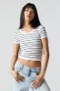 Striped Seamless Ribbed Scoop Neck T-Shirt sold by Urban Planet