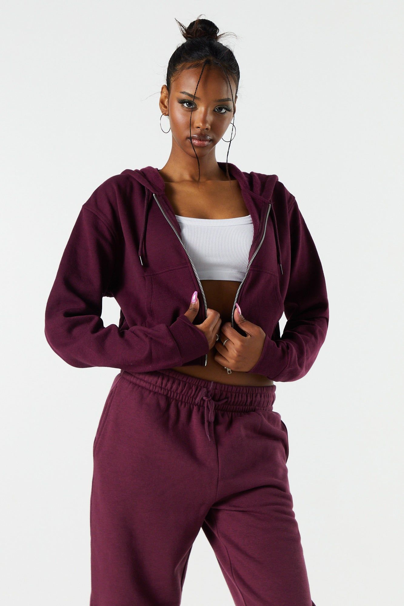 Coloré Haut court à capuchon en molleton avec fermeture à glissière sold by Urban Planet product image thumbnail 9