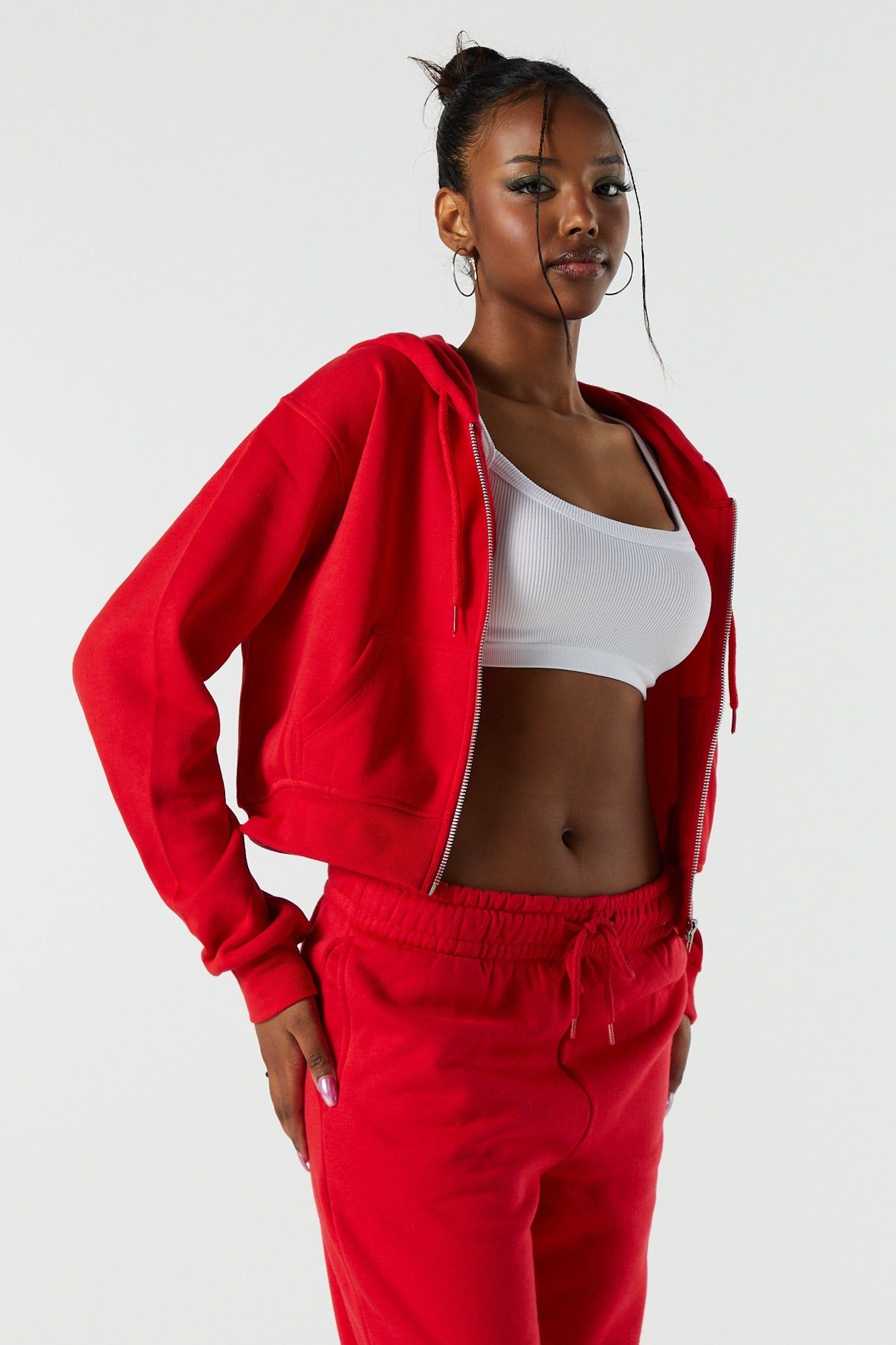 Coloré Haut court à capuchon en molleton avec fermeture à glissière sold by Urban Planet product image thumbnail 6