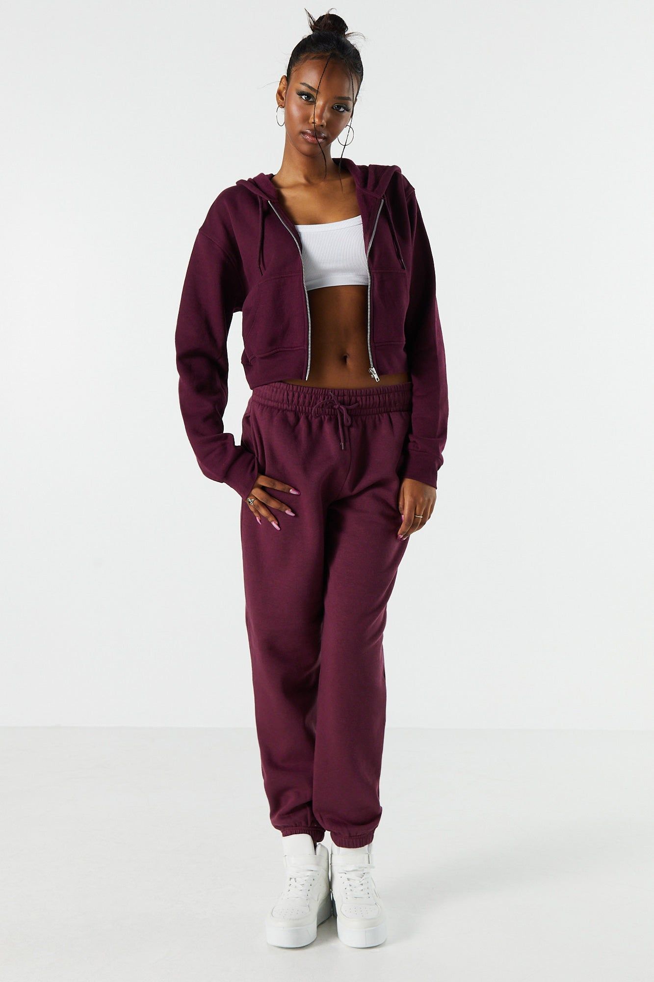 Coloré Haut court à capuchon en molleton avec fermeture à glissière sold by Urban Planet product image thumbnail 10