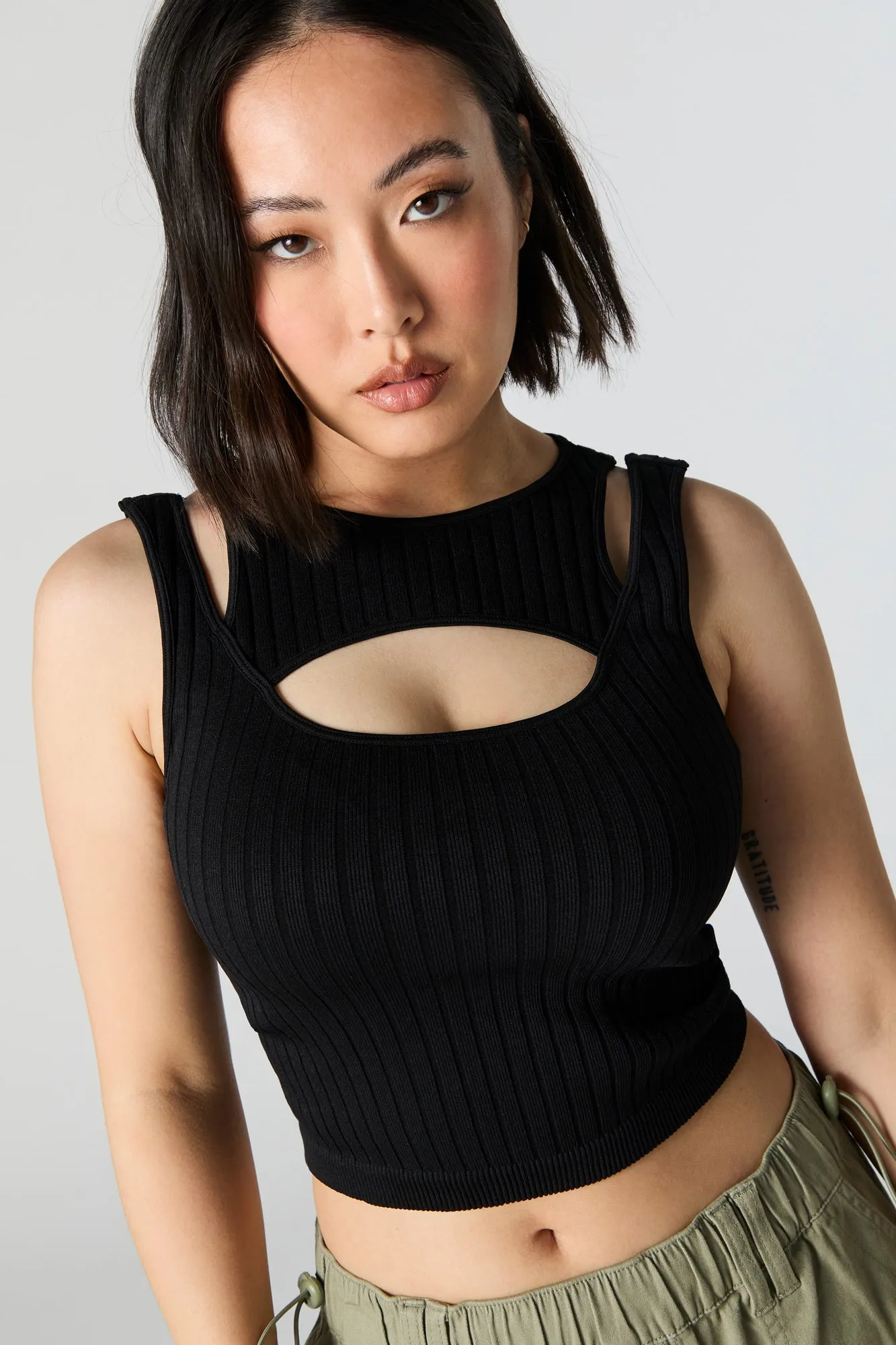 Ribbed Knit Cut-Out Combo Tank sold by Urban Planet