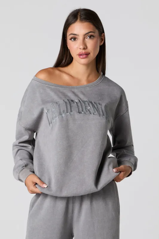 Embroidered Washed Off Shoulder Fleece Sweatshirt sold by Urban Planet