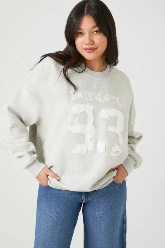 BRKLYN Distressed Graphic Fleece Sweatshirt made by Forever 21