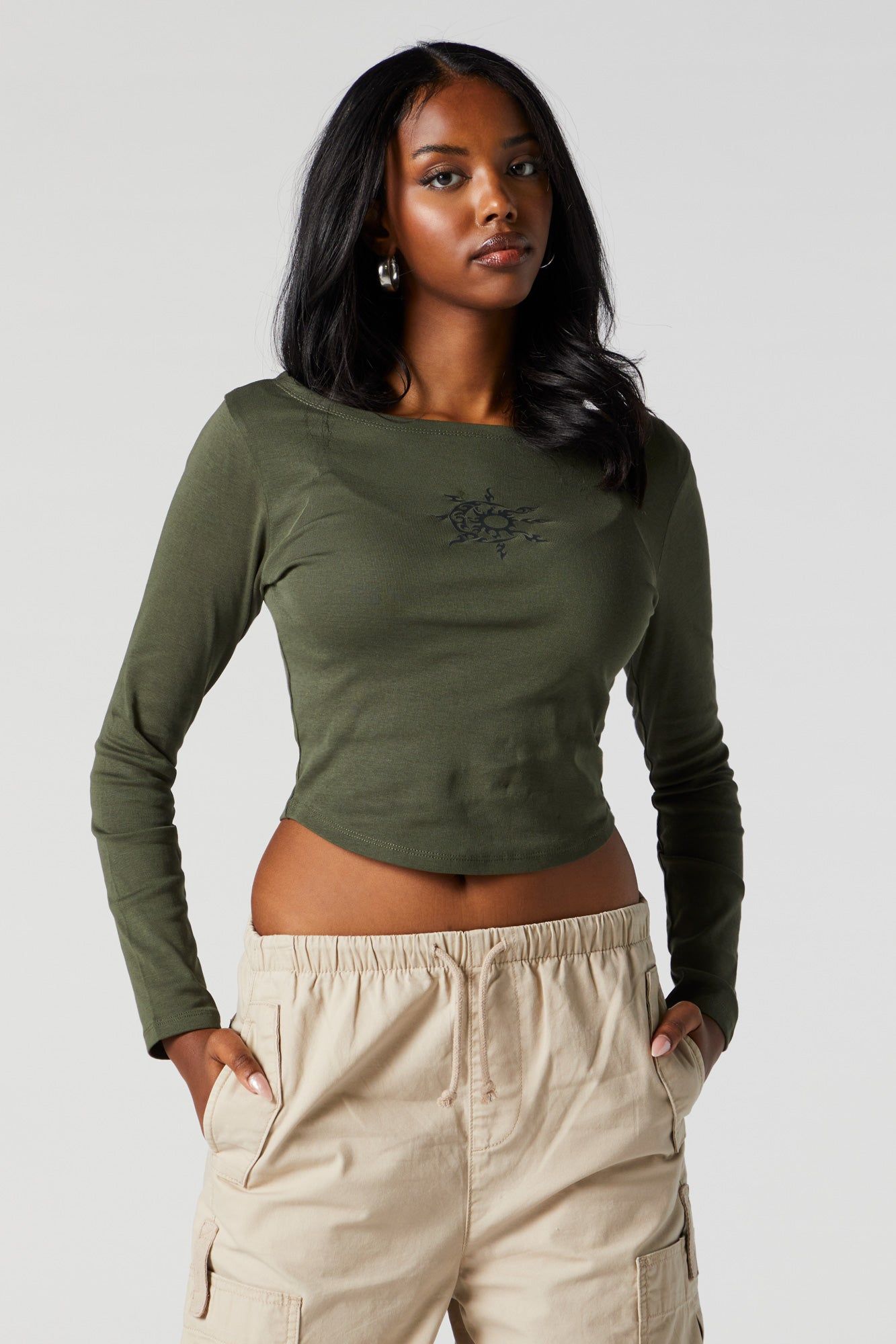 Rhinestone Sun and Moon Long Sleeve Top sold by Urban Planet