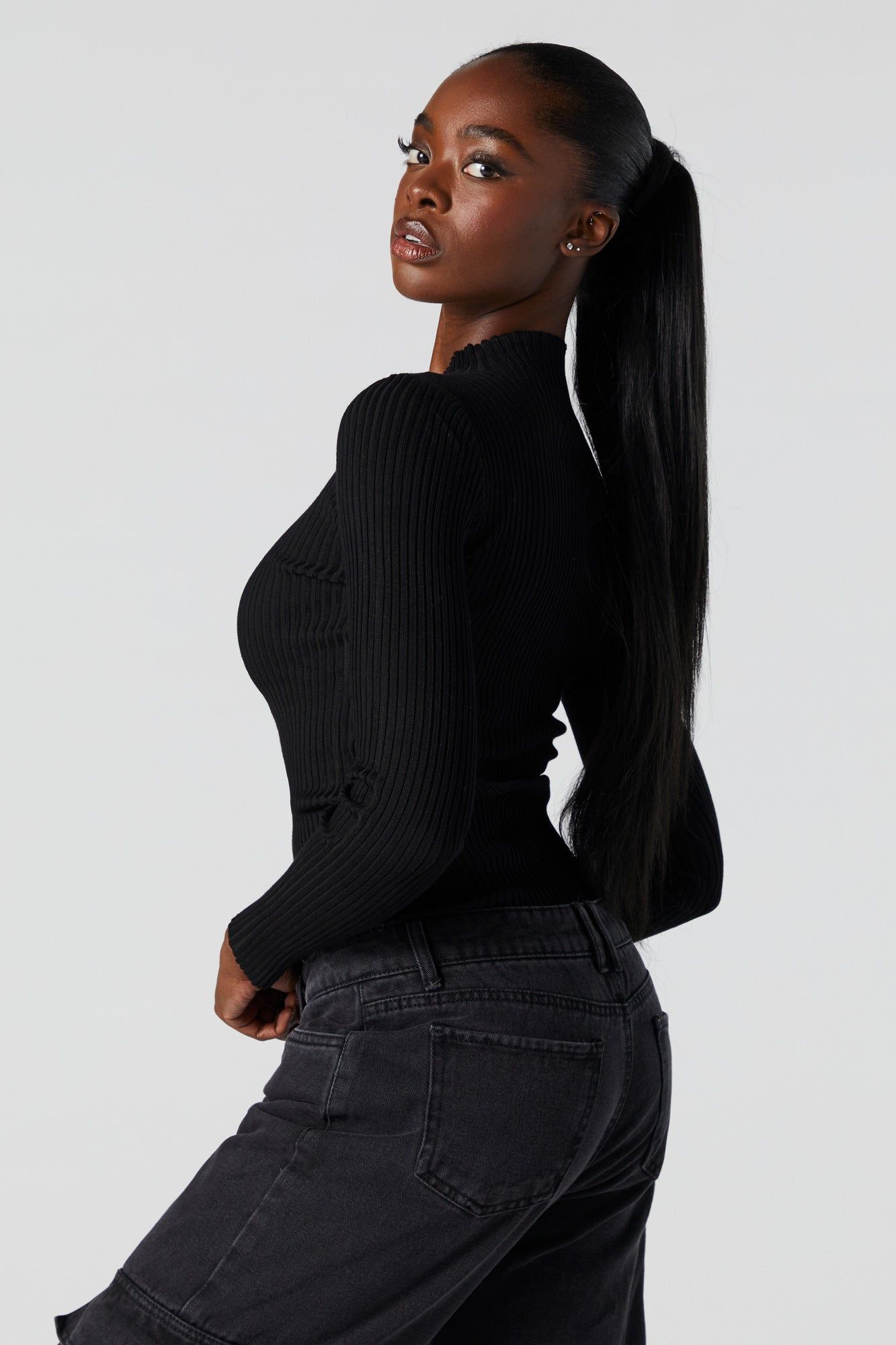 Chandail en tricot côtelé avec col cheminée sold by Urban Planet product image thumbnail 5