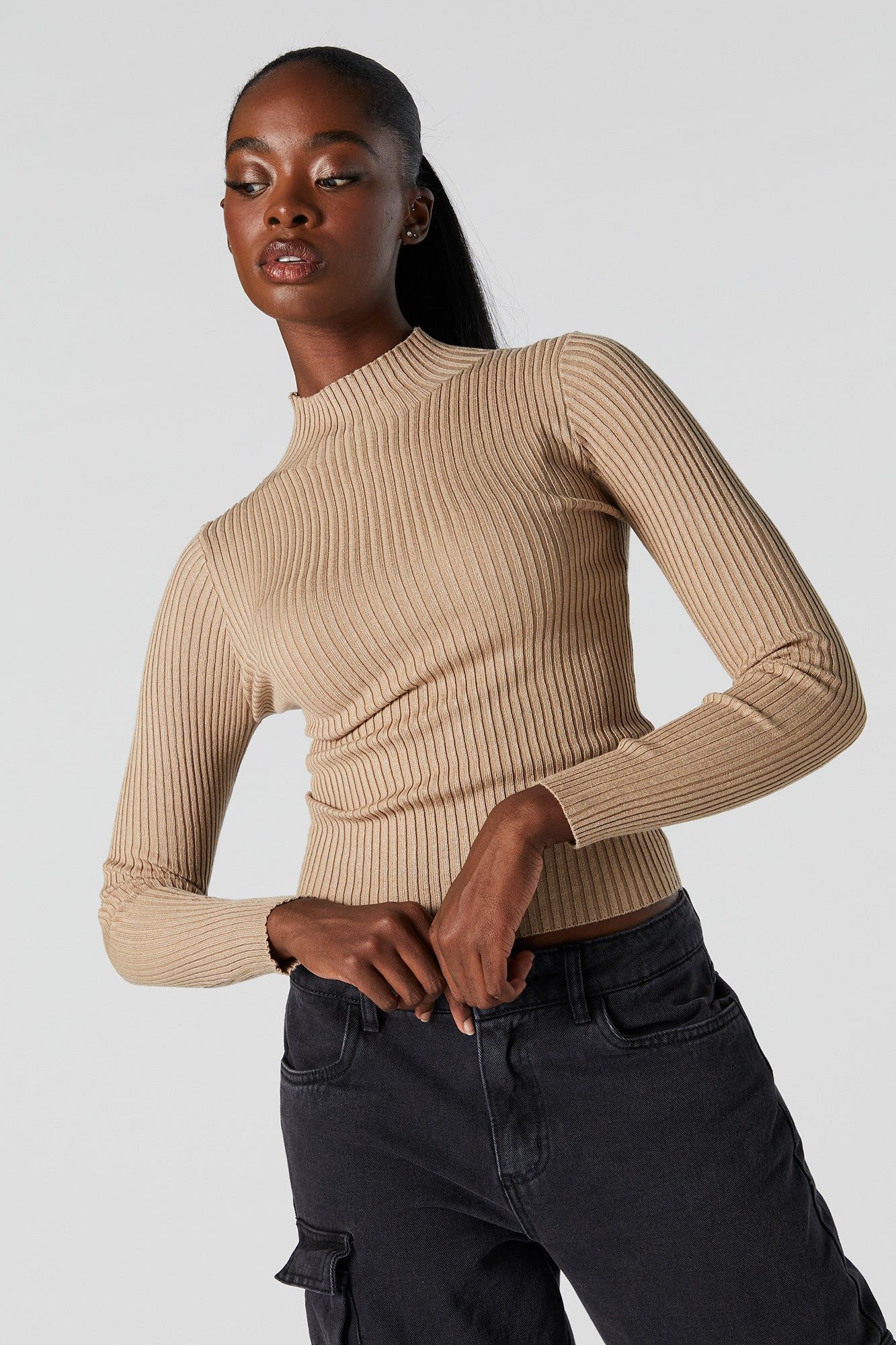 Chandail en tricot côtelé avec col cheminée sold by Urban Planet