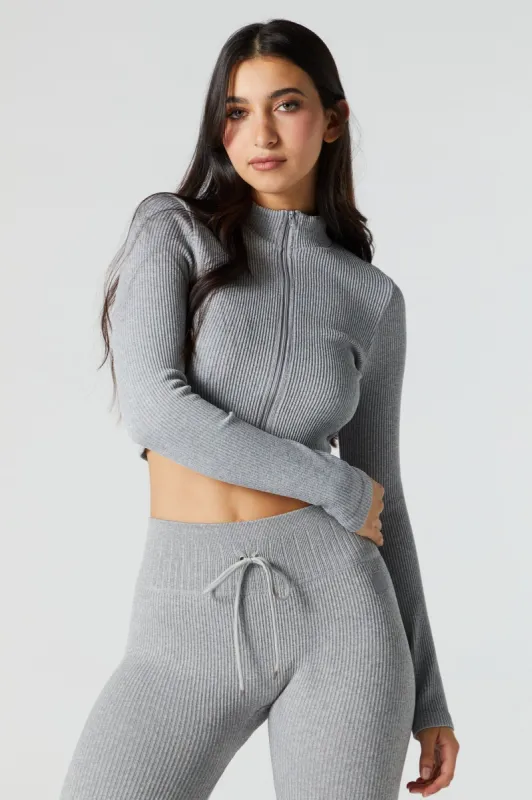 Grey Sommer Ray Active Seamless Zip-Up Top sold by Urban Planet