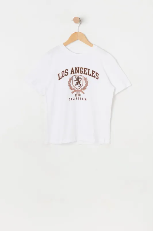 Girls White Los Angeles Graphic Boyfriend T-Shirt sold by Urban Planet