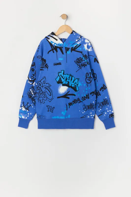 Boys Graffiti Print Fleece Hoodie sold by Urban Planet