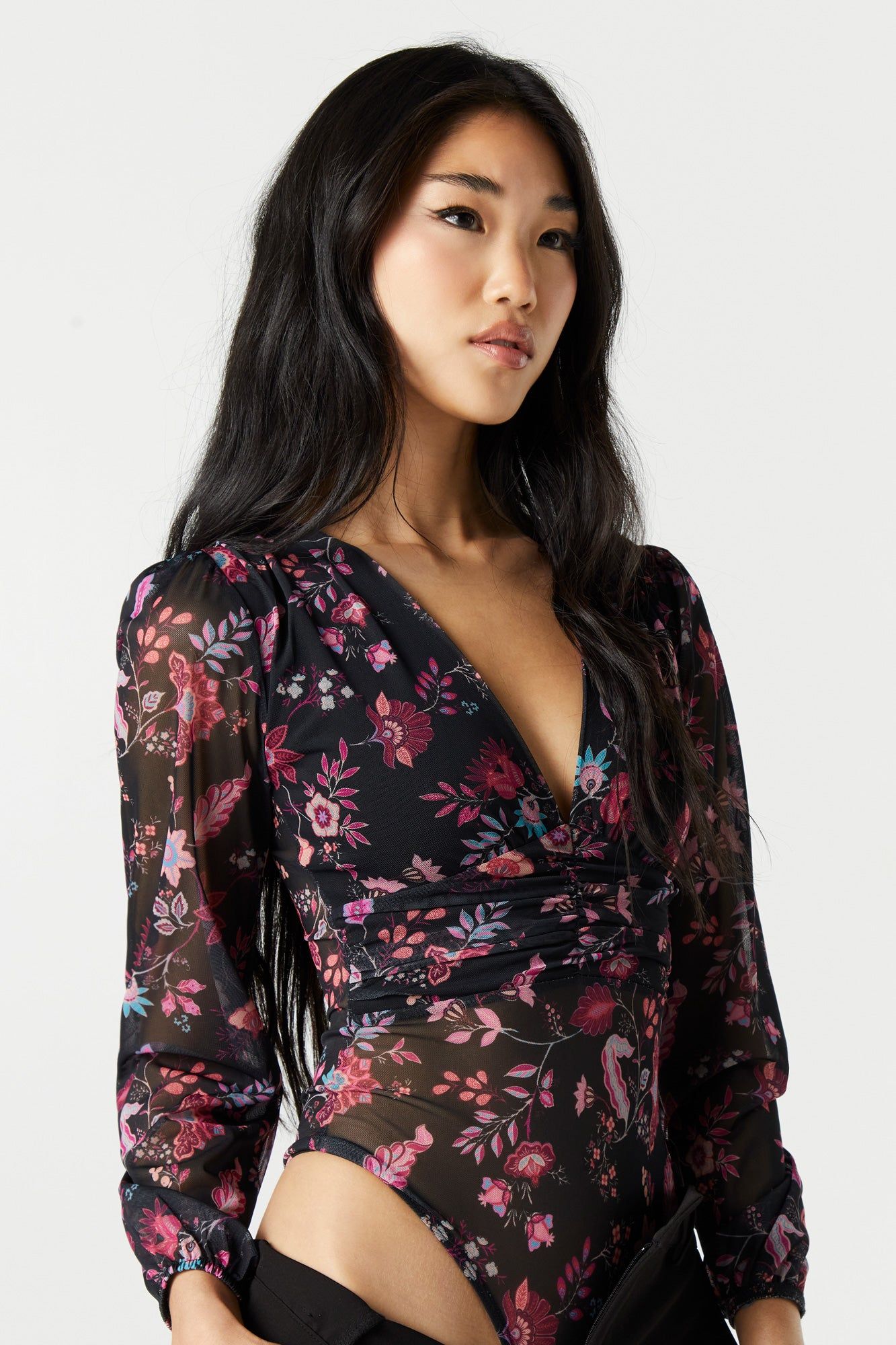 Floral Mesh Long Sleeve Bodysuit sold by Urban Planet product image thumbnail 4