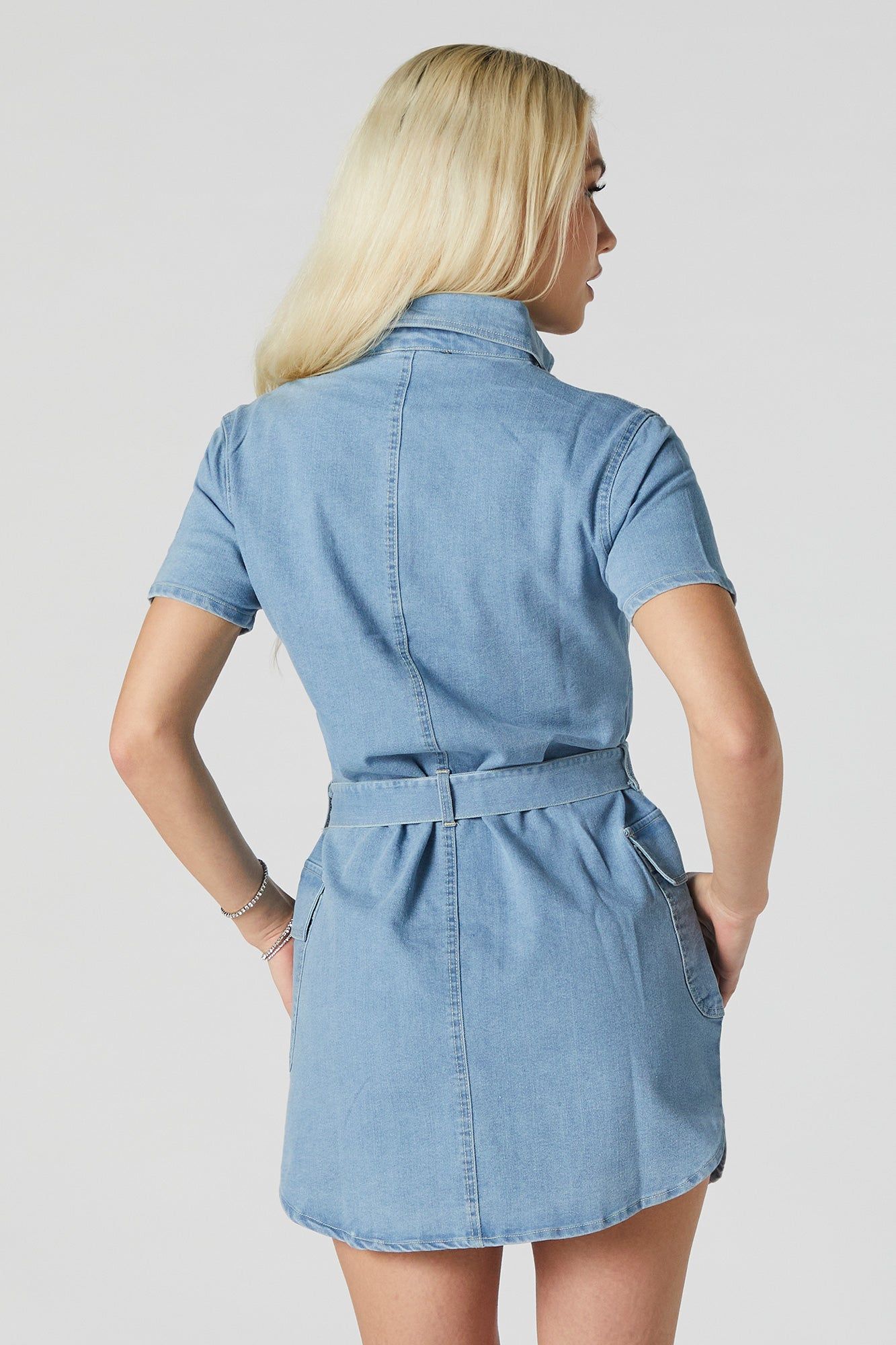 Denim Collared Button-Up Mini Dress sold by Urban Planet product image thumbnail 3