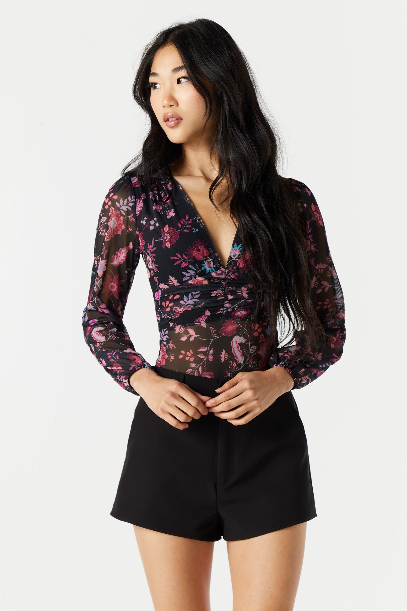 Floral Mesh Long Sleeve Bodysuit sold by Urban Planet