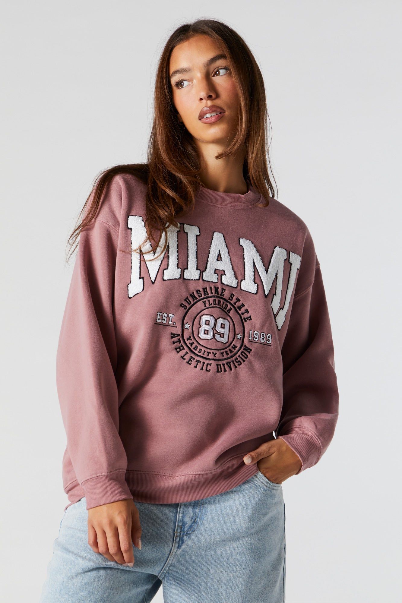 Chenille Embroidered Miami Fleece Sweatshirt sold by Urban Planet