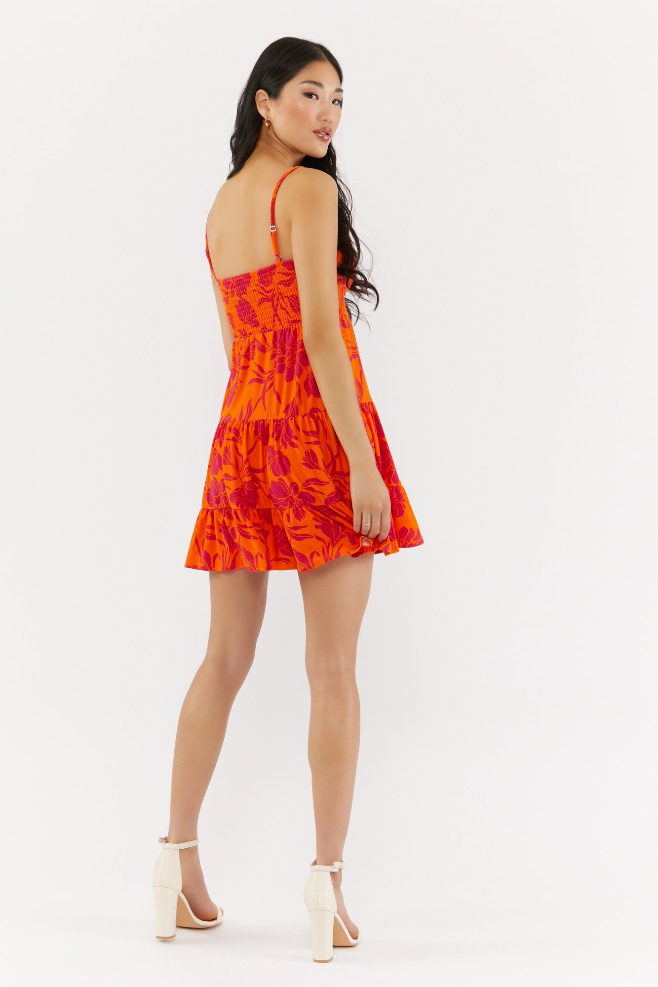 Orange Floral Print Tiered Mini Dress sold by Urban Planet product image thumbnail 3