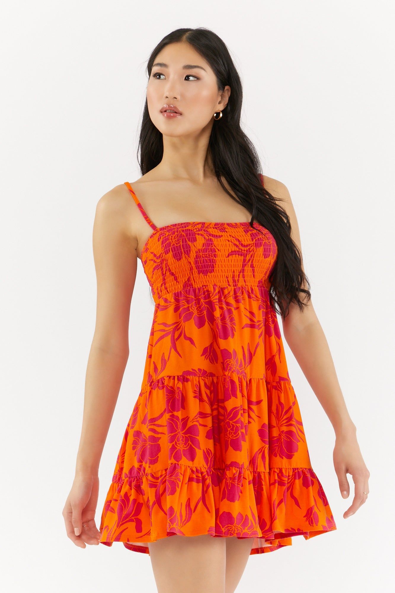 Orange Floral Print Tiered Mini Dress sold by Urban Planet product image thumbnail 2