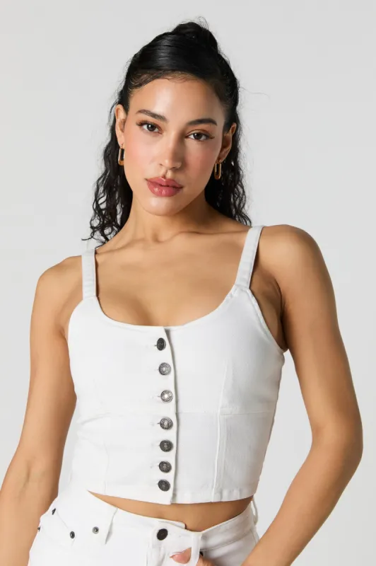 Denim Button-Up Corset Top sold by Urban Planet