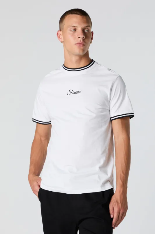 Finesse Embroidered Contrast Trim T-Shirt sold by Urban Planet
