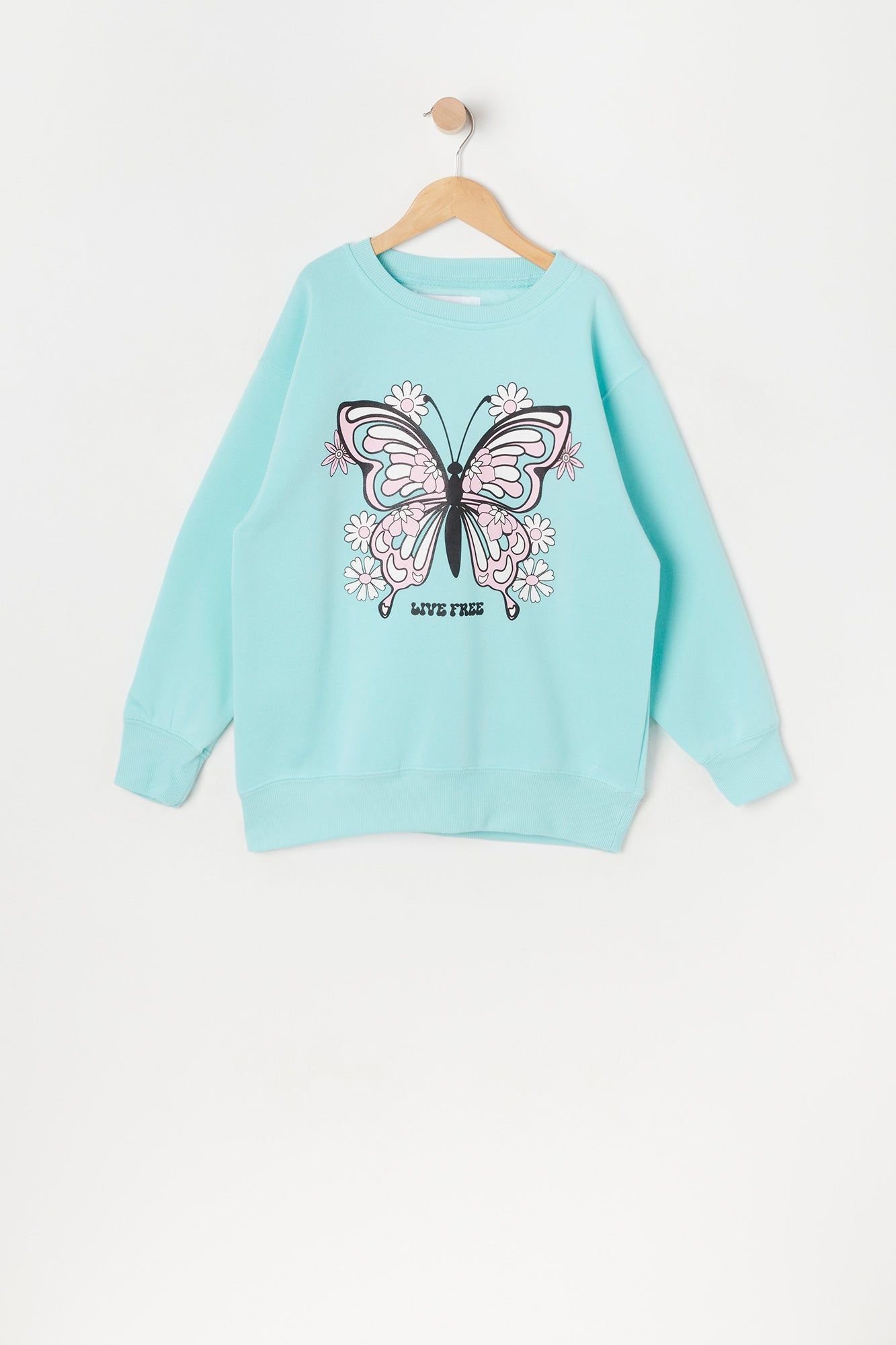 Girls Live Free Butterfly Graphic Oversized Fleece Sweatshirt sold by Urban Planet