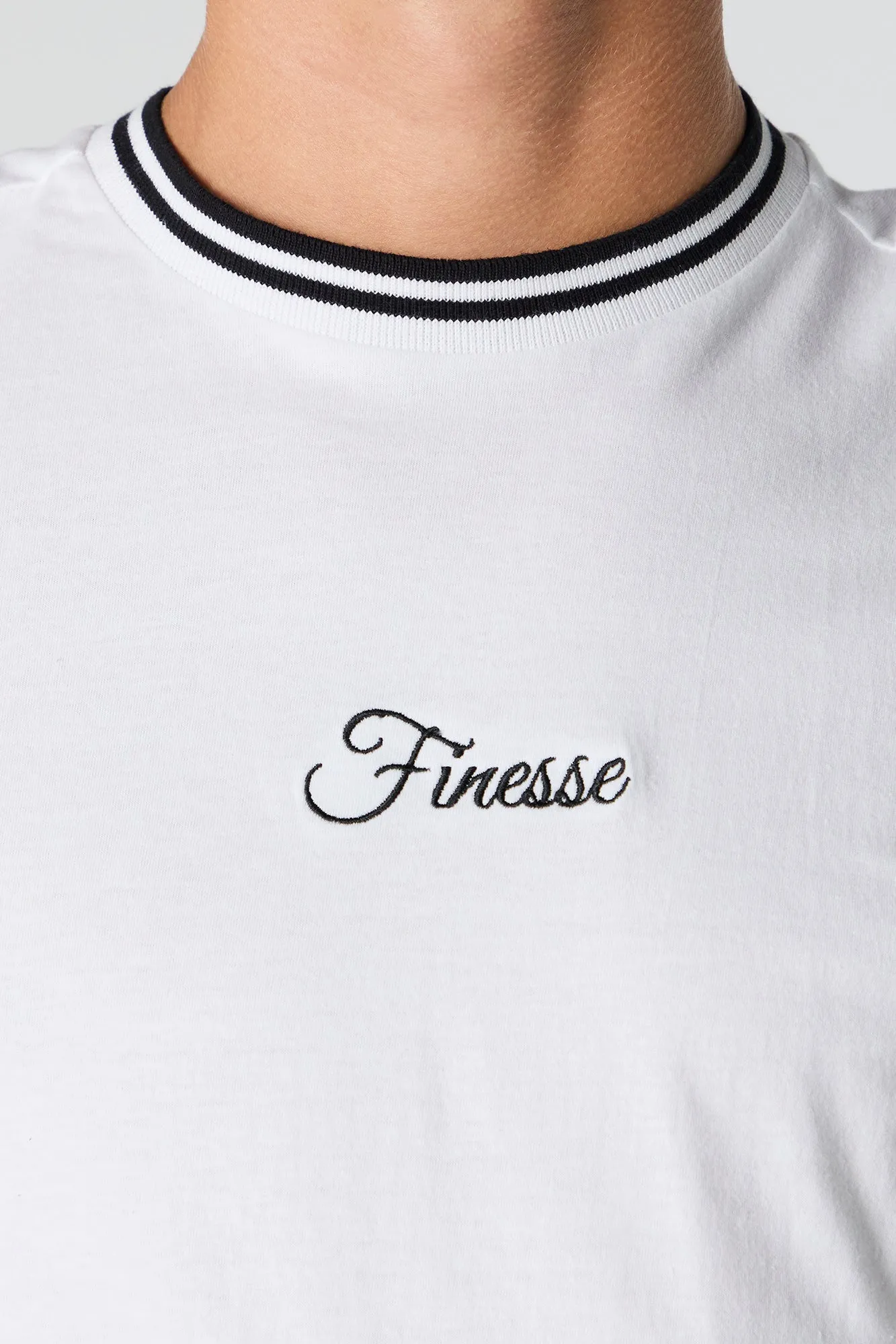 Finesse Embroidered Contrast Trim T-Shirt sold by Urban Planet product image thumbnail 4