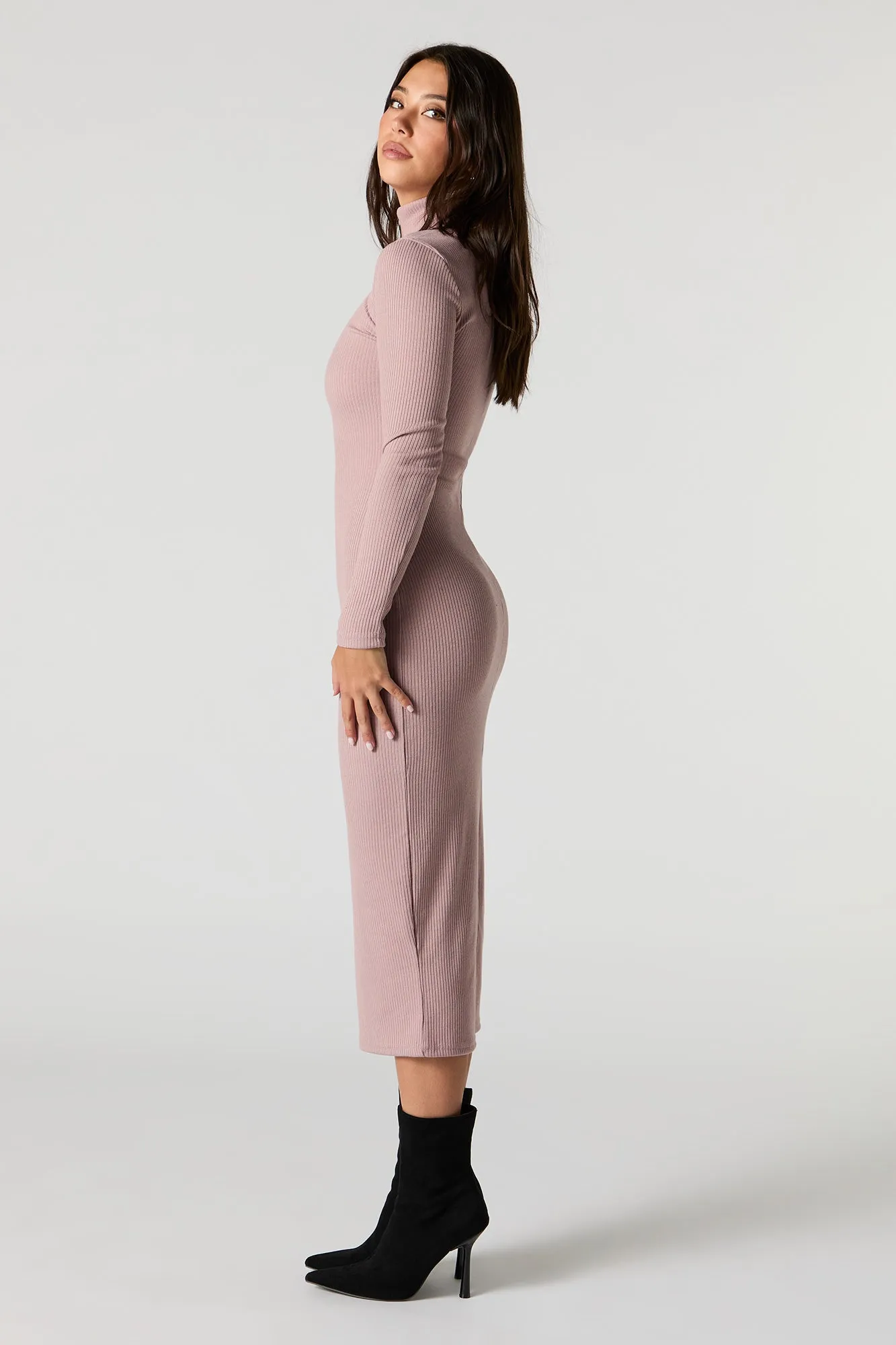 Ribbed Knit Turtleneck Bodycon Midi Dress sold by Urban Planet product image thumbnail 2