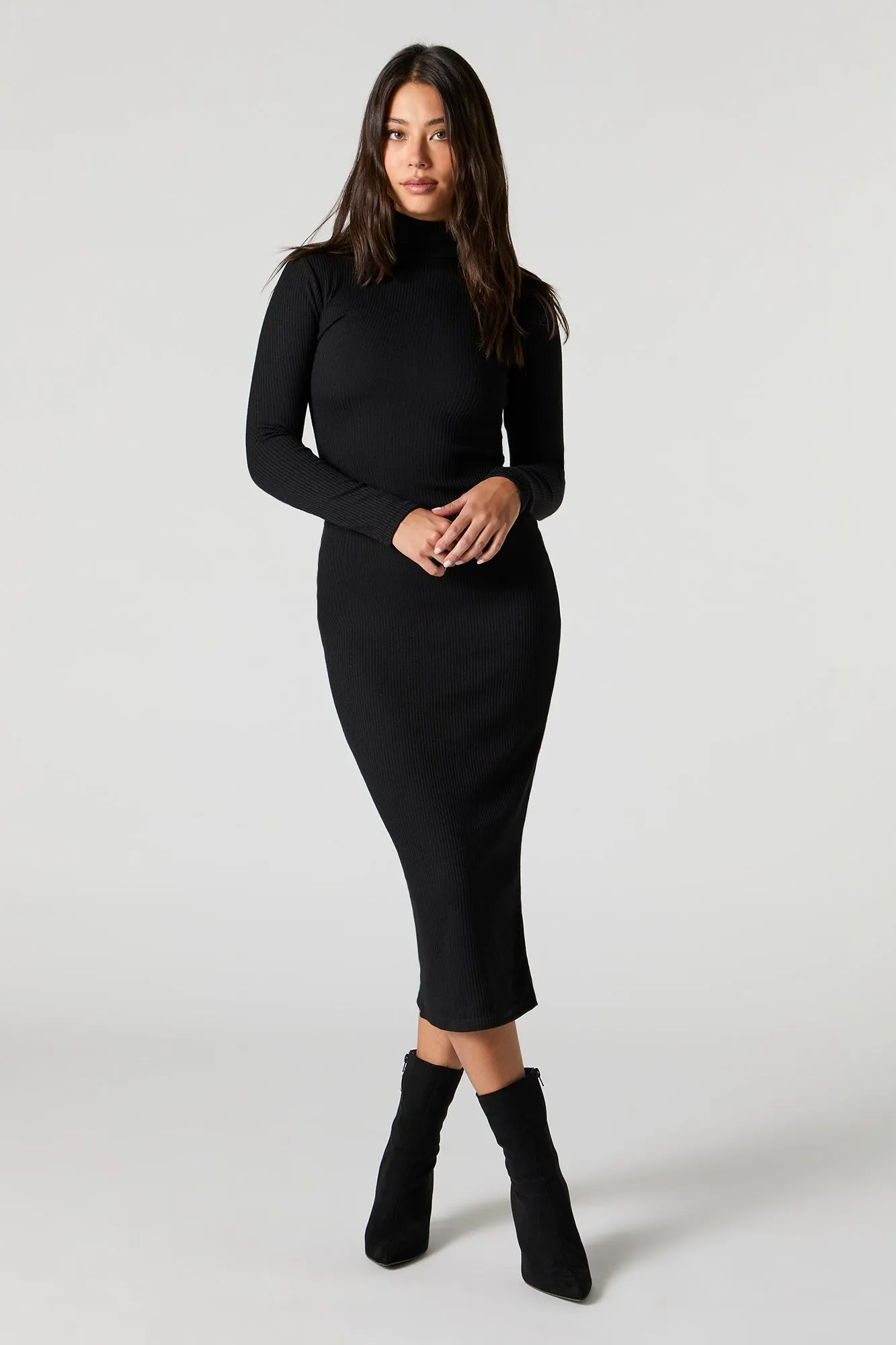 Ribbed Knit Turtleneck Bodycon Midi Dress sold by Urban Planet product image thumbnail 4