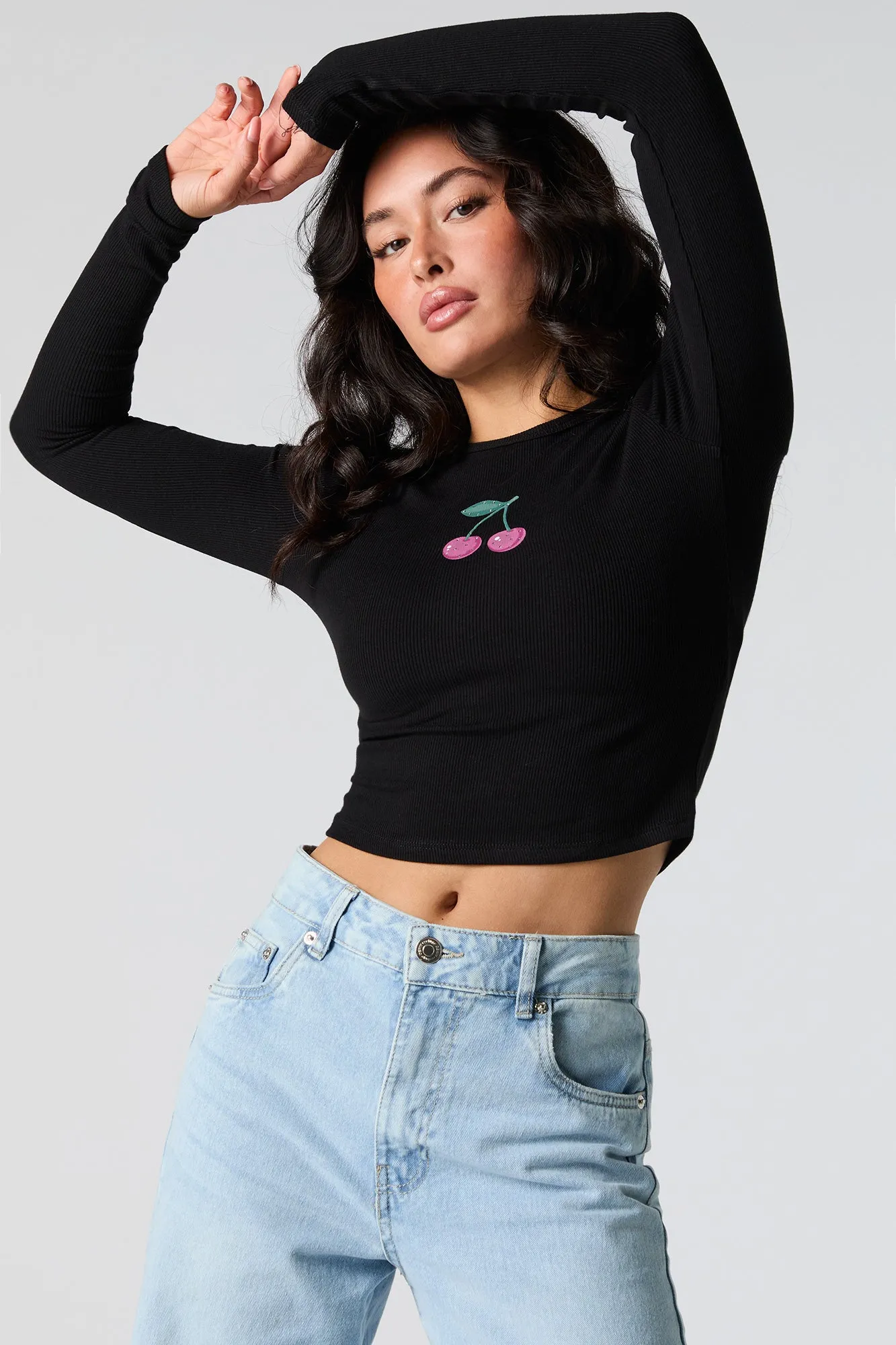 Rhinestone Graphic Ribbed Long Sleeve Top sold by Urban Planet product image thumbnail 5
