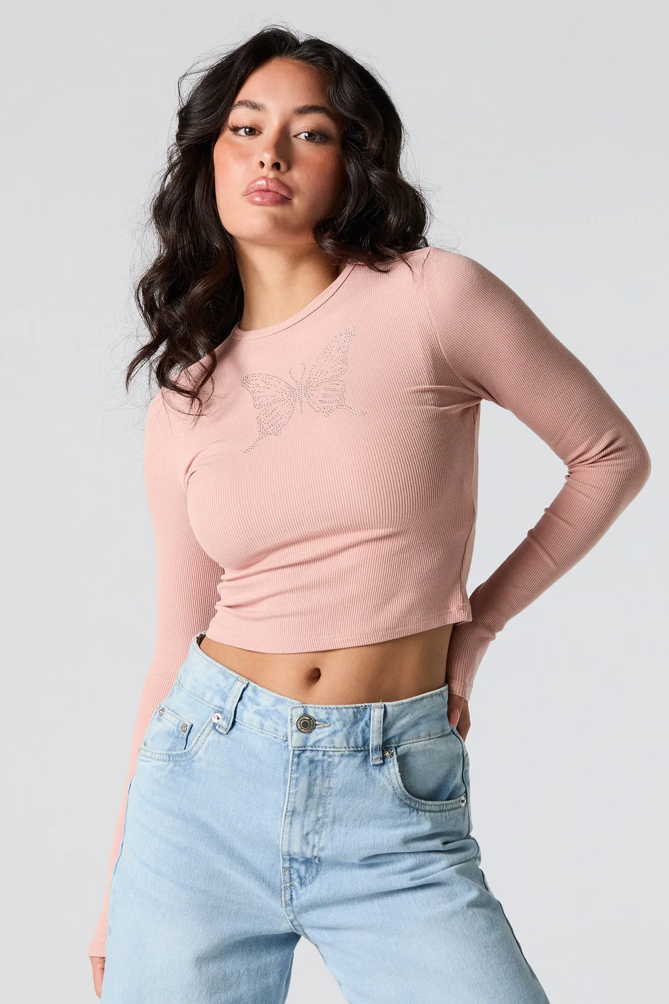 Rhinestone Graphic Ribbed Long Sleeve Top sold by Urban Planet product image thumbnail 4