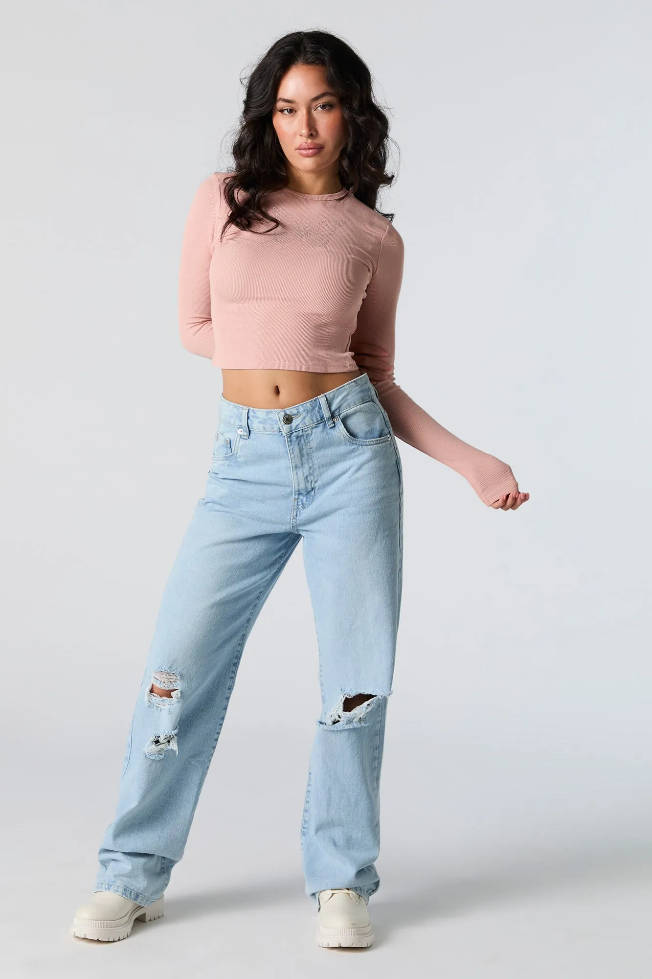 Rhinestone Graphic Ribbed Long Sleeve Top sold by Urban Planet product image thumbnail 3