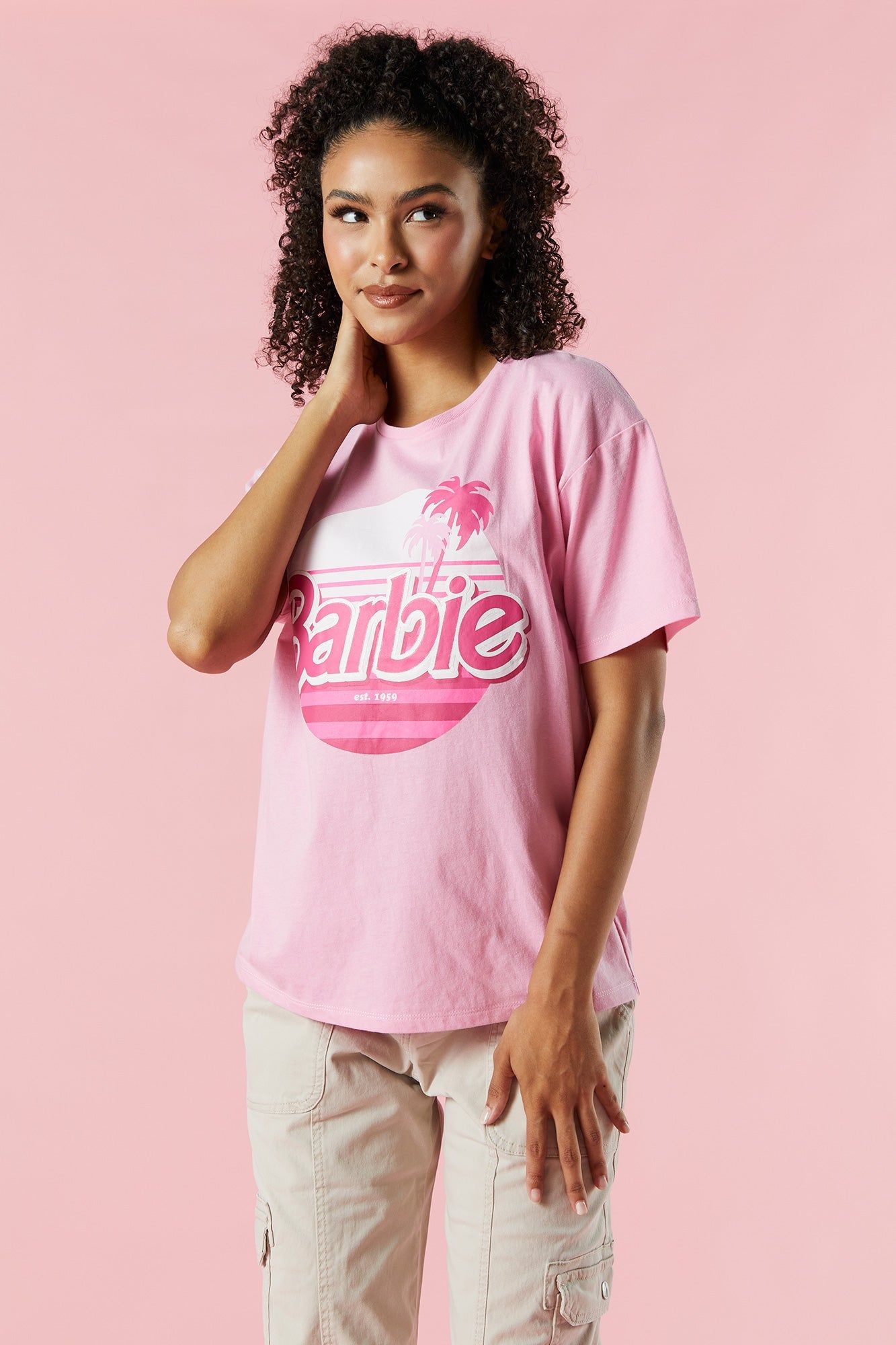 Barbie™ Pink Circle Graphic Boyfriend T-Shirt sold by Urban Planet