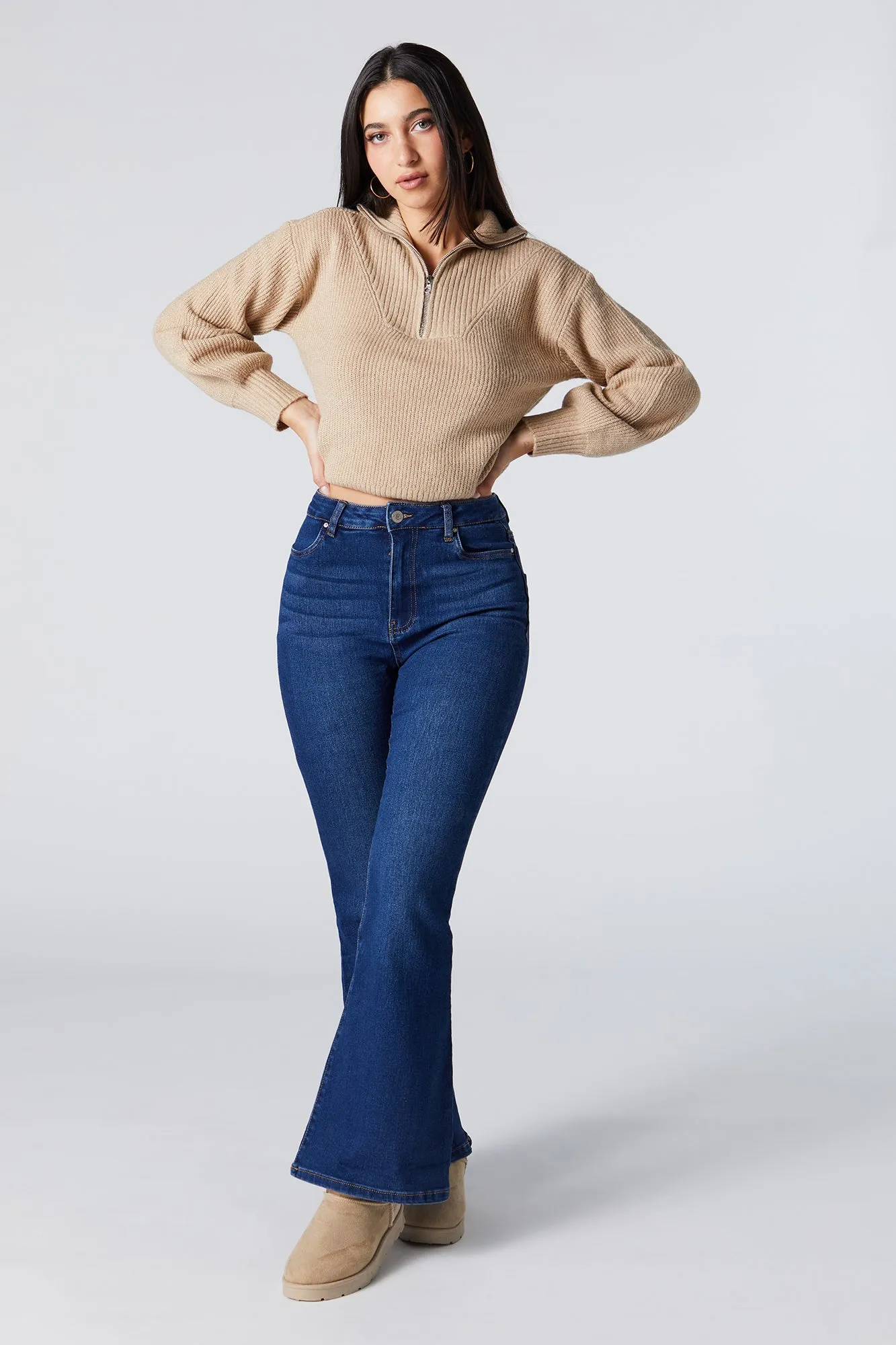 Dark Wash High Rise Flare Jean sold by Urban Planet