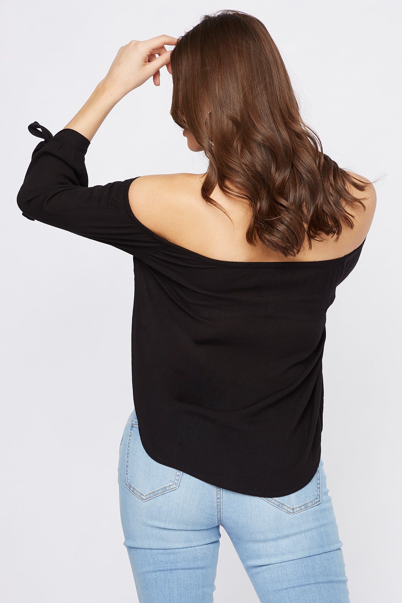 Off the Shoulder Self-Tie Long Sleeve Blouse sold by Urban Planet product image thumbnail 3
