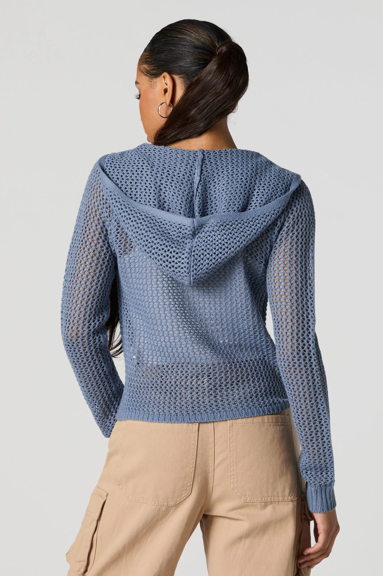 Haut à capuchon en tricot ajouré avec fermeture à glissière sold by Urban Planet product image thumbnail 2