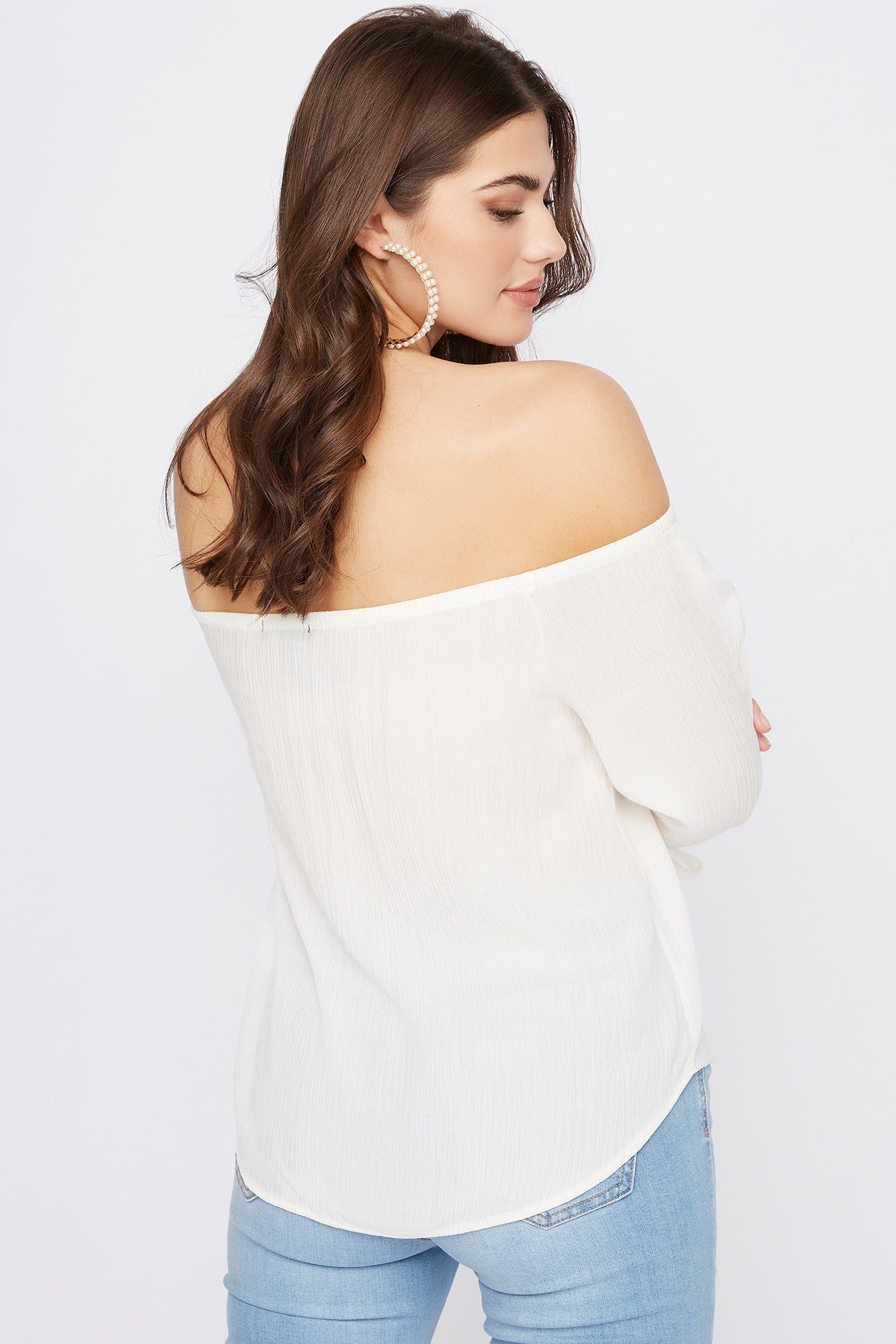 Off the Shoulder Self-Tie Long Sleeve Blouse sold by Urban Planet product image thumbnail 5