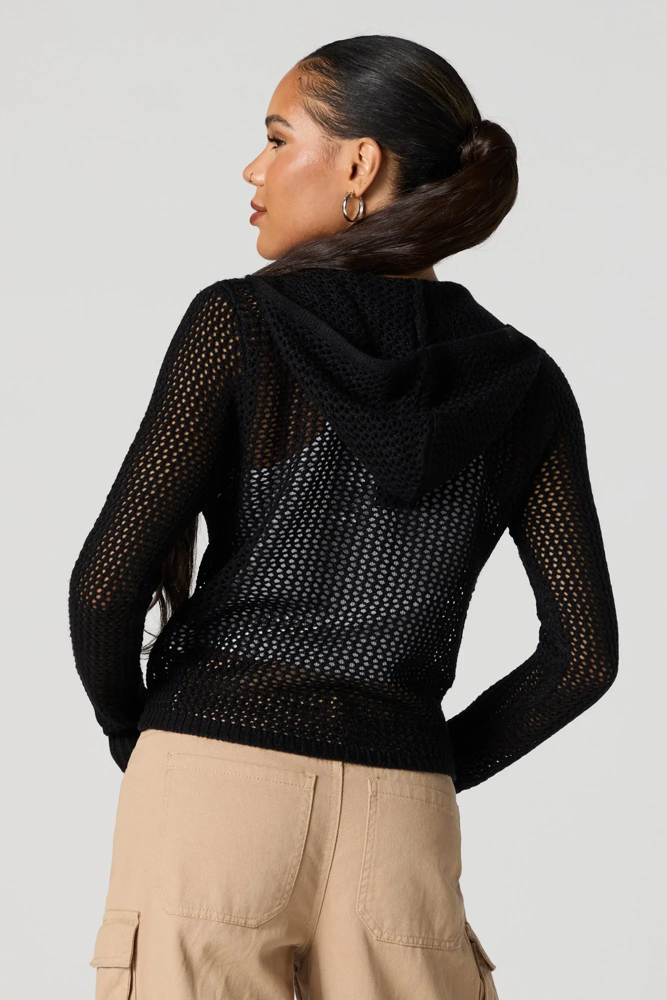 Haut à capuchon en tricot ajouré avec fermeture à glissière sold by Urban Planet product image thumbnail 5