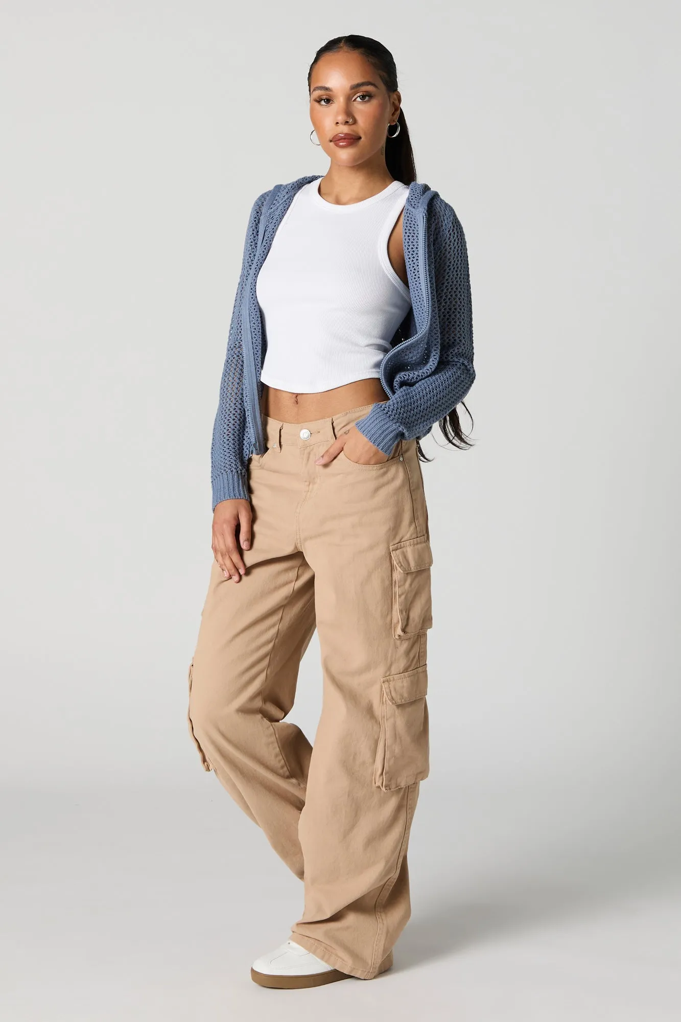 Haut à capuchon en tricot ajouré avec fermeture à glissière sold by Urban Planet product image thumbnail 3