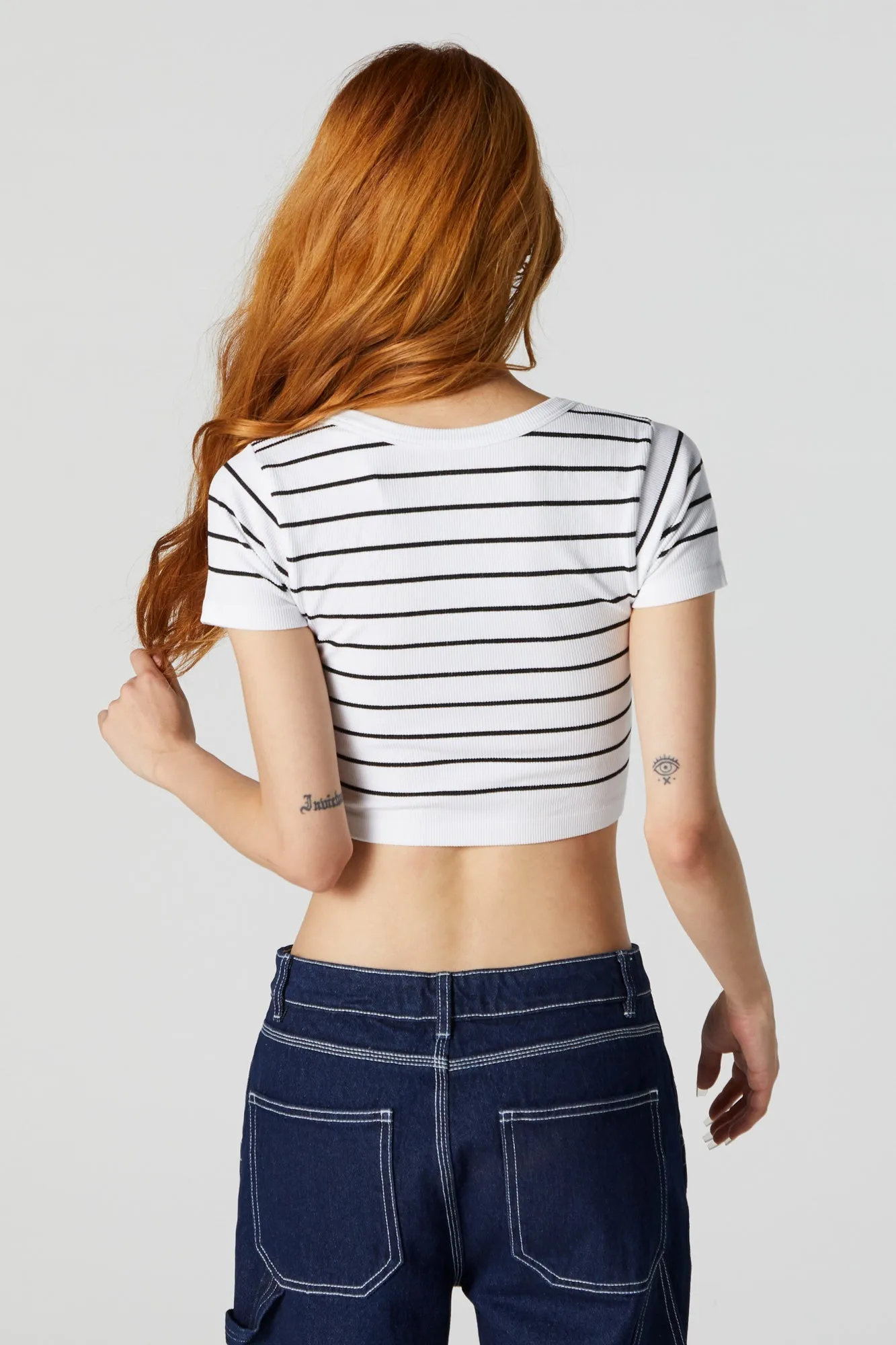 T-shirt ultracourt côtelé rayé sold by Urban Planet product image thumbnail 2