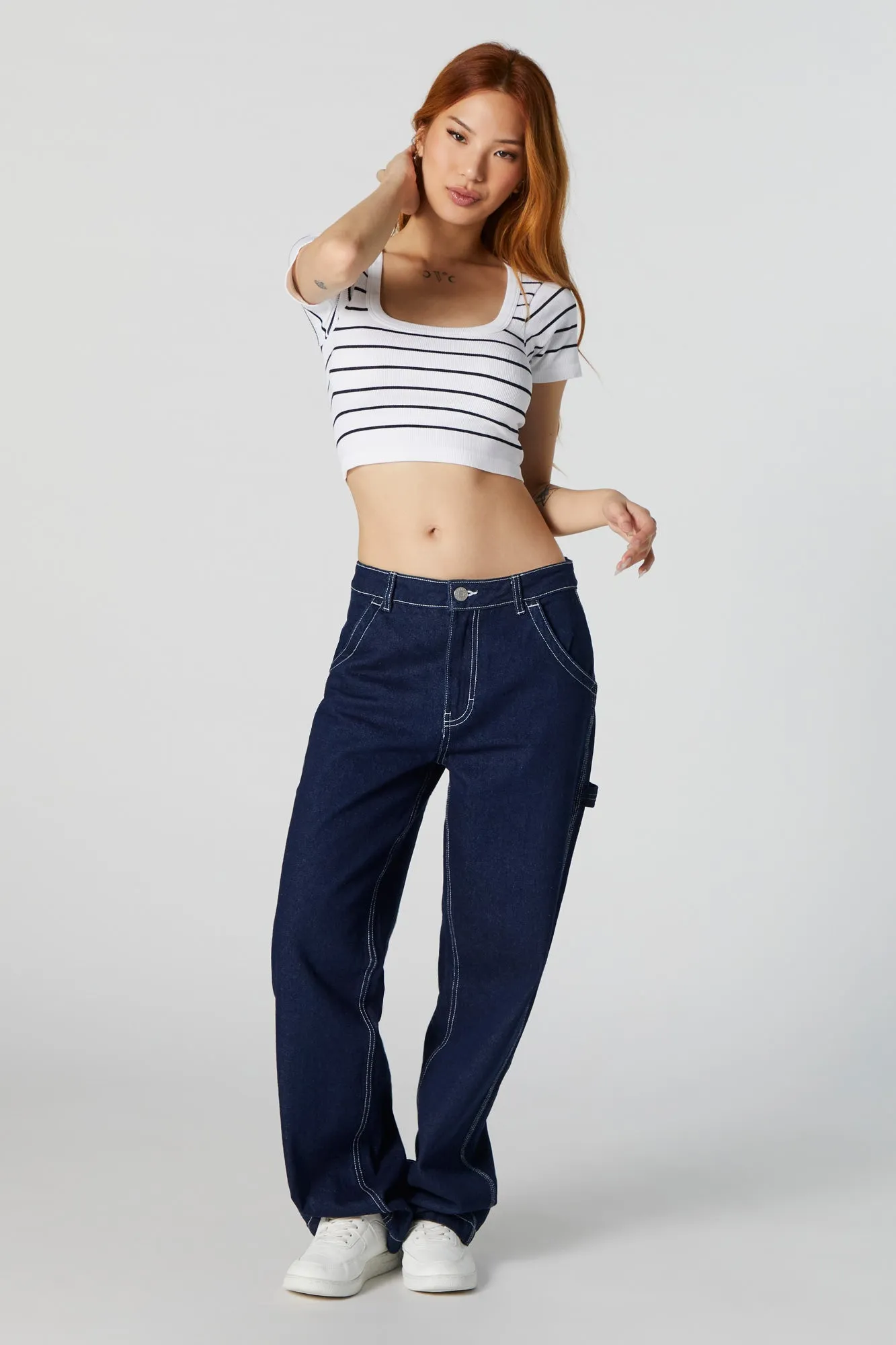 T-shirt ultracourt côtelé rayé sold by Urban Planet product image thumbnail 3