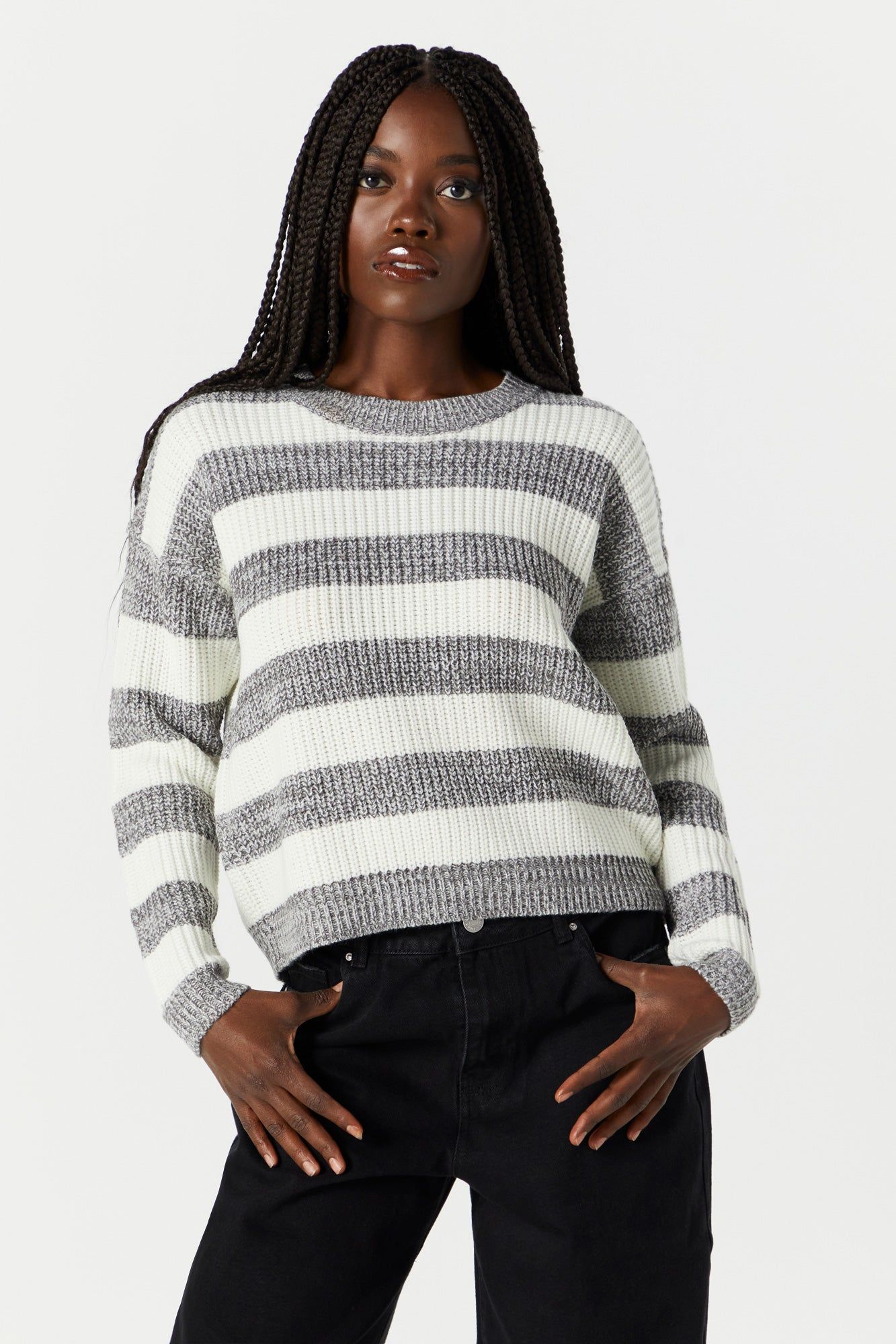 Striped Crewneck Knit Sweater sold by Urban Planet