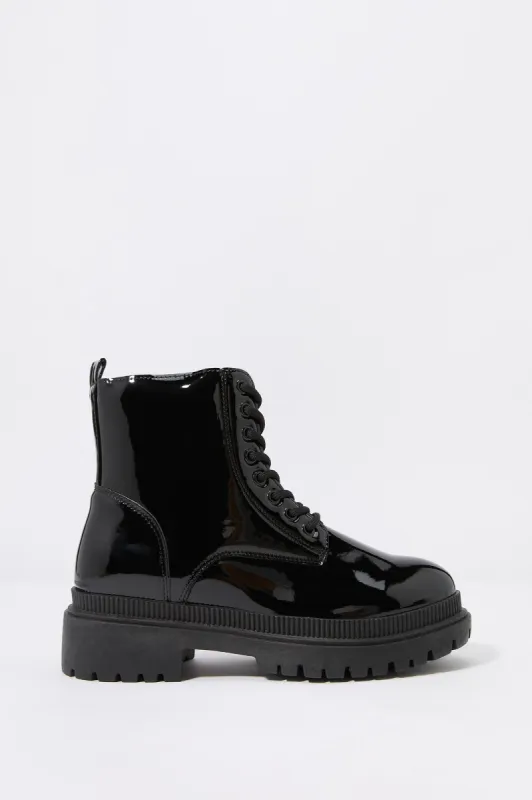 Faux- Patent Leather Lace Up Boot sold by Urban Planet